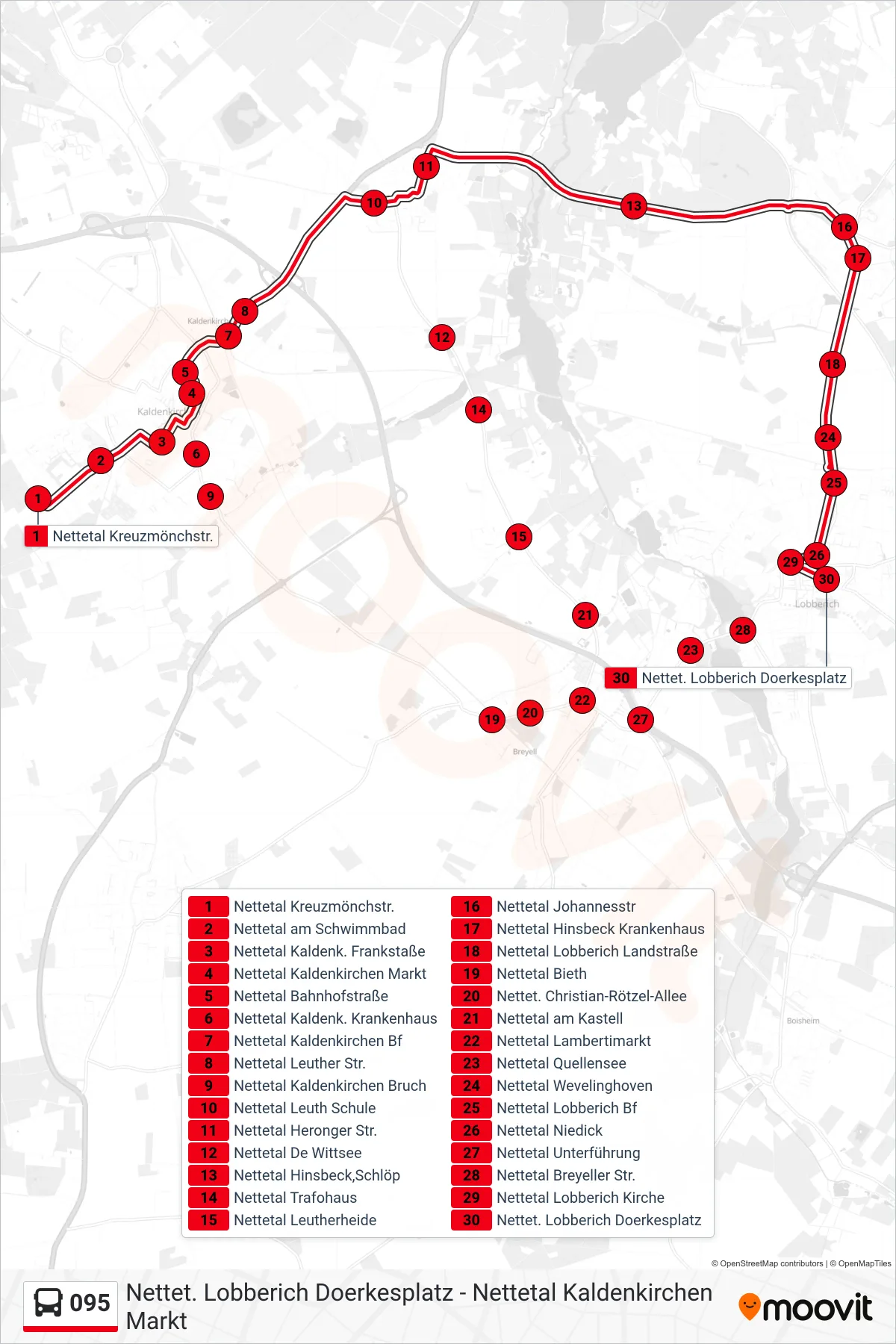 095 bus Line (Nettet. Lobberich Doerkesplatz) route and stops on a map