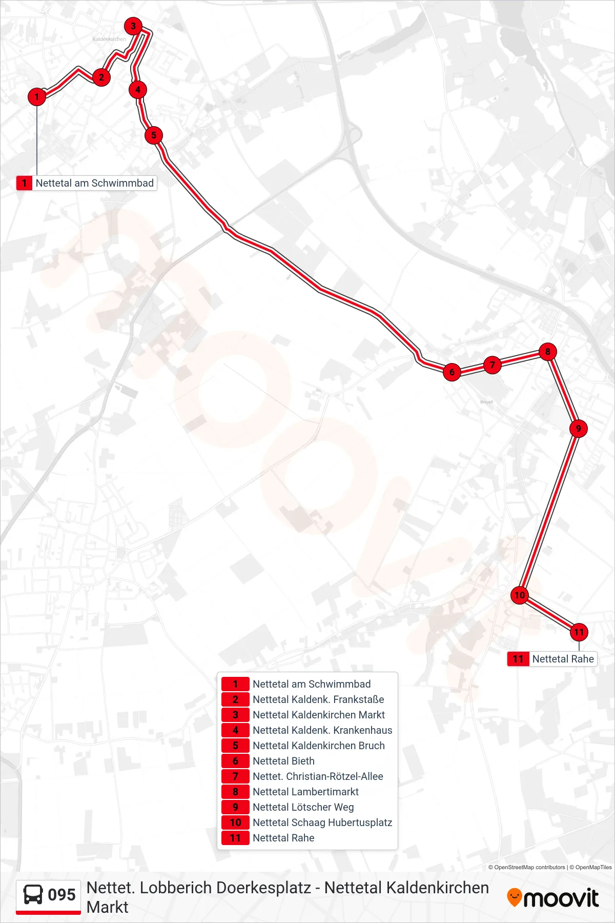 Linie 095 (Bus) Richtung Nettetal Rahe: Route und Haltestellen auf der Karte
