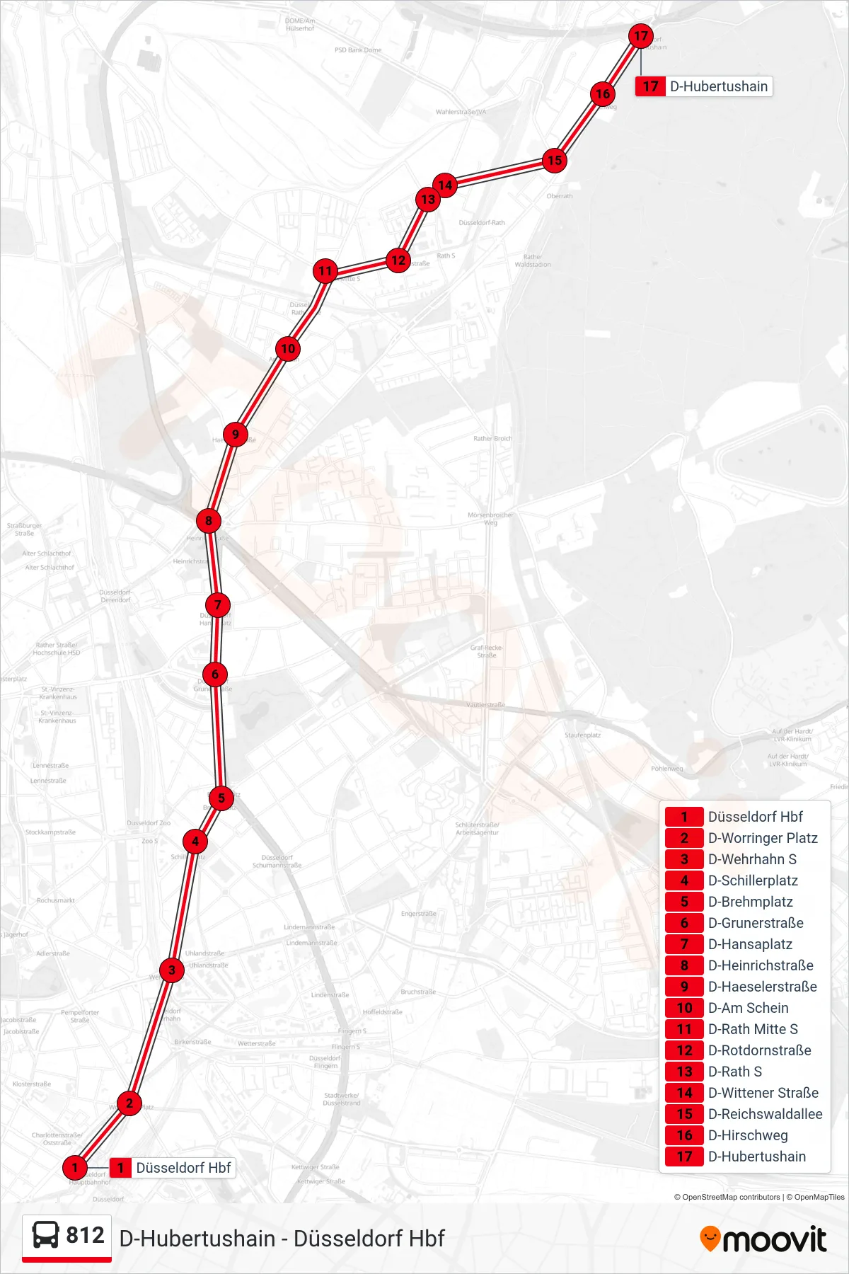 Linie 812 (Bus) Richtung D-Hubertushain: Route und Haltestellen auf der Karte