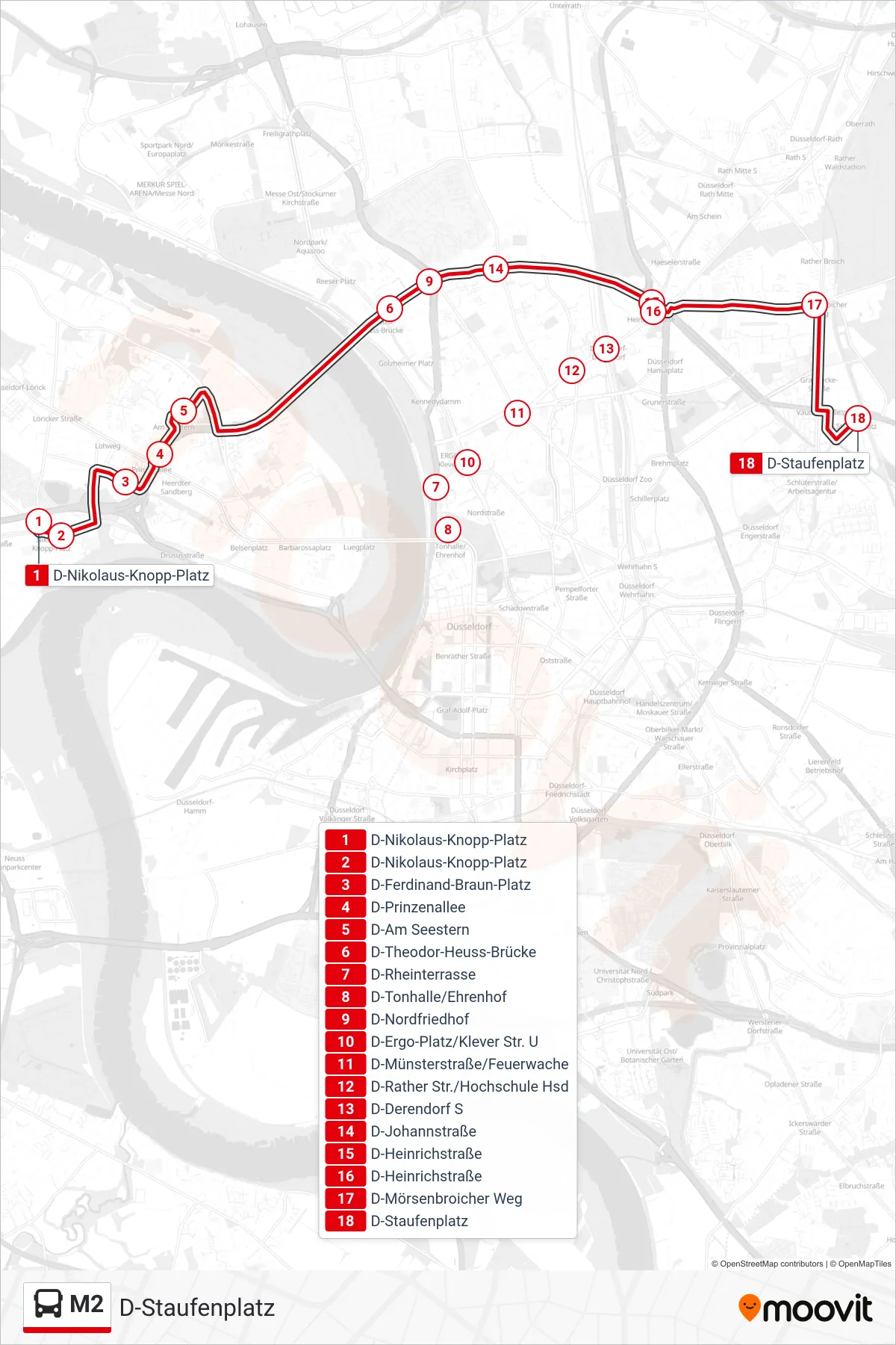Linie M2 (Bus) Richtung D-Staufenplatz: Route und Haltestellen auf der Karte