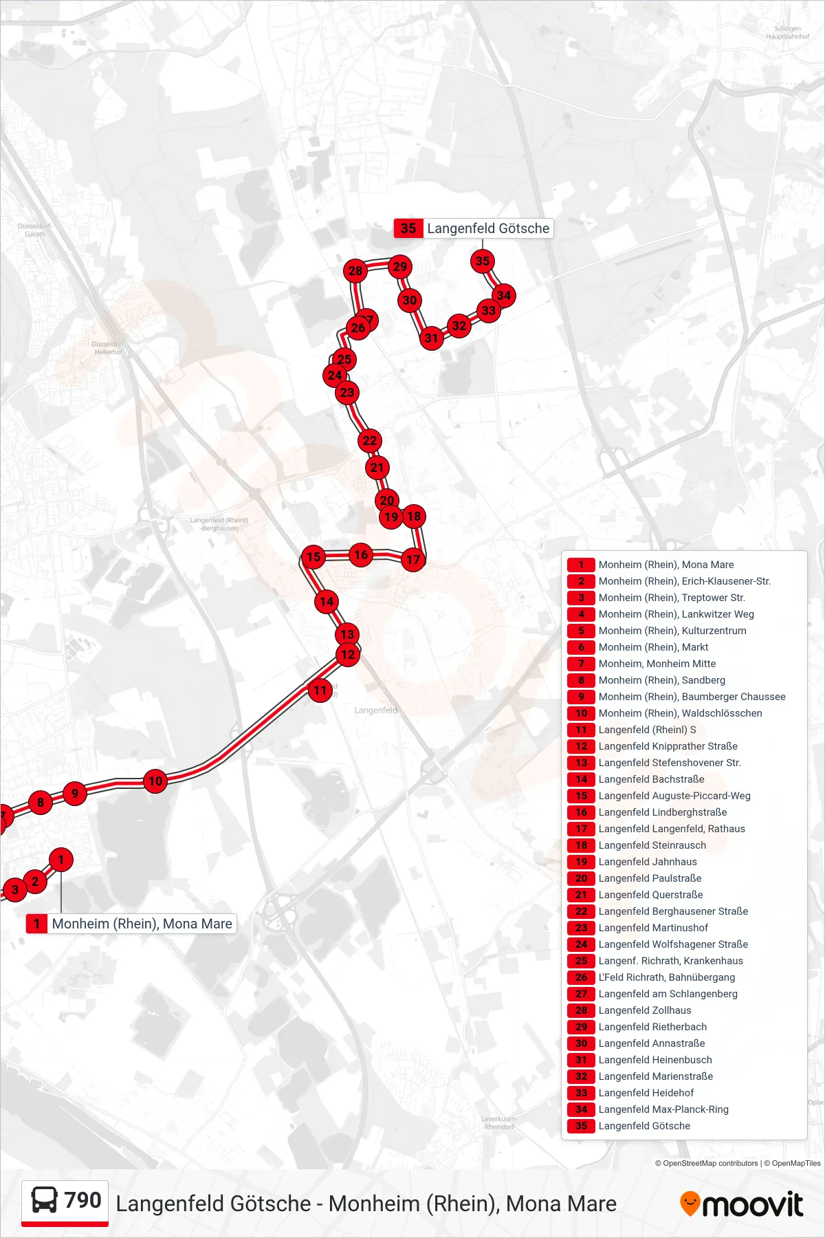 Linie 790 (Bus) Richtung Langenfeld Götsche: Route und Haltestellen auf der Karte
