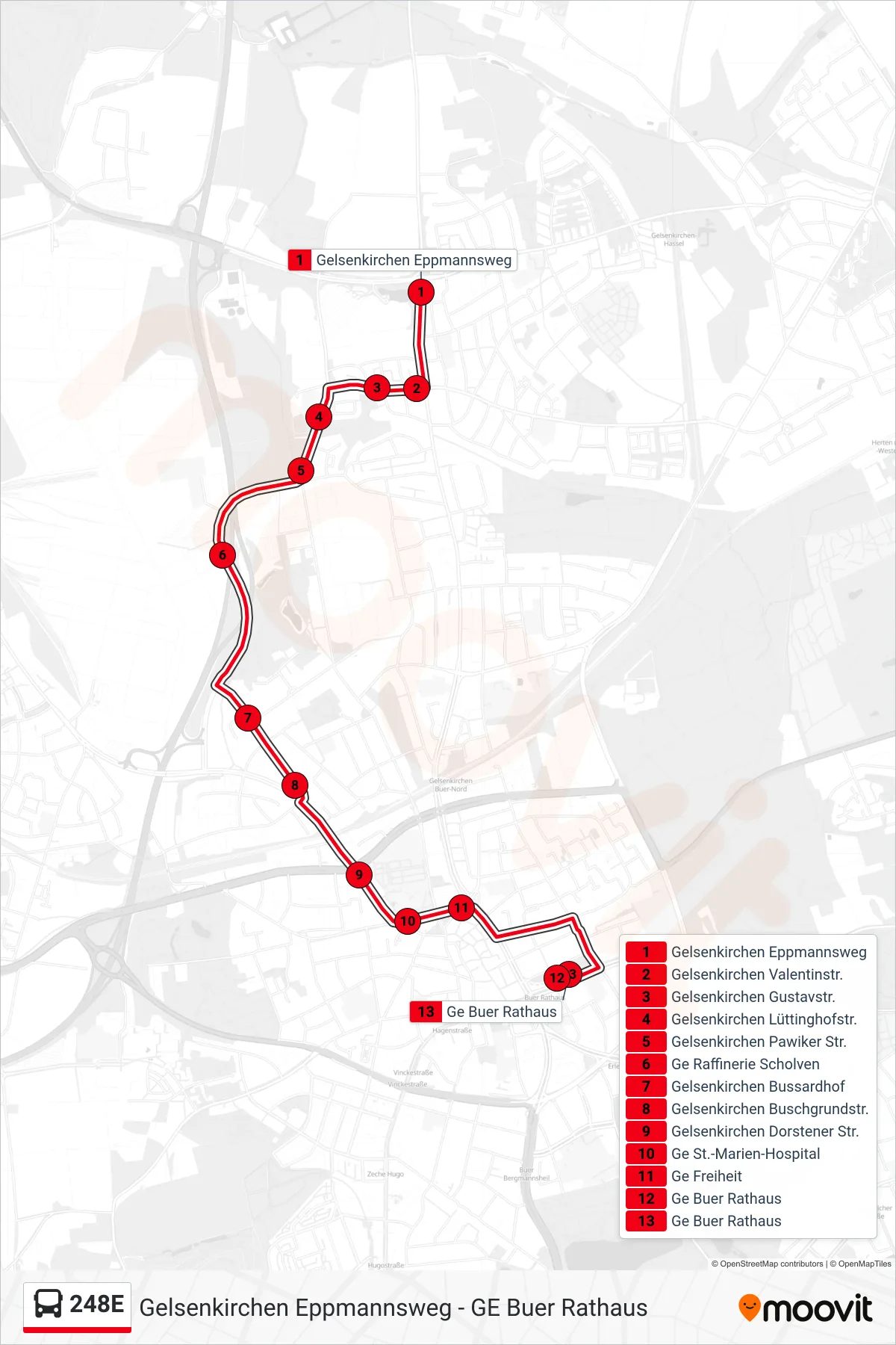 Linie 248E (Bus) Richtung Ge Buer Rathaus: Route und Haltestellen auf der Karte