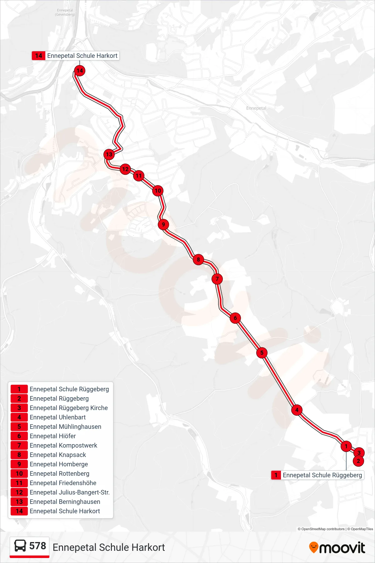 Linie 578 (Bus) Richtung Ennepetal Schule Harkort: Route und Haltestellen auf der Karte
