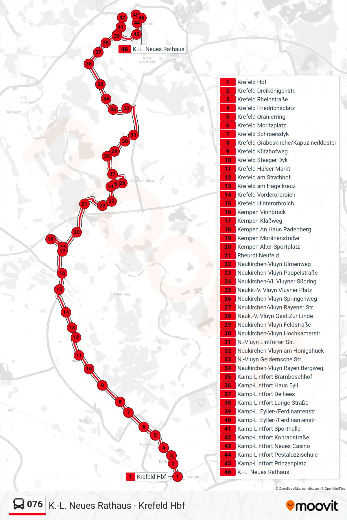 Linie 076 (Bus) Richtung K.-L. Neues Rathaus: Route und Haltestellen auf der Karte