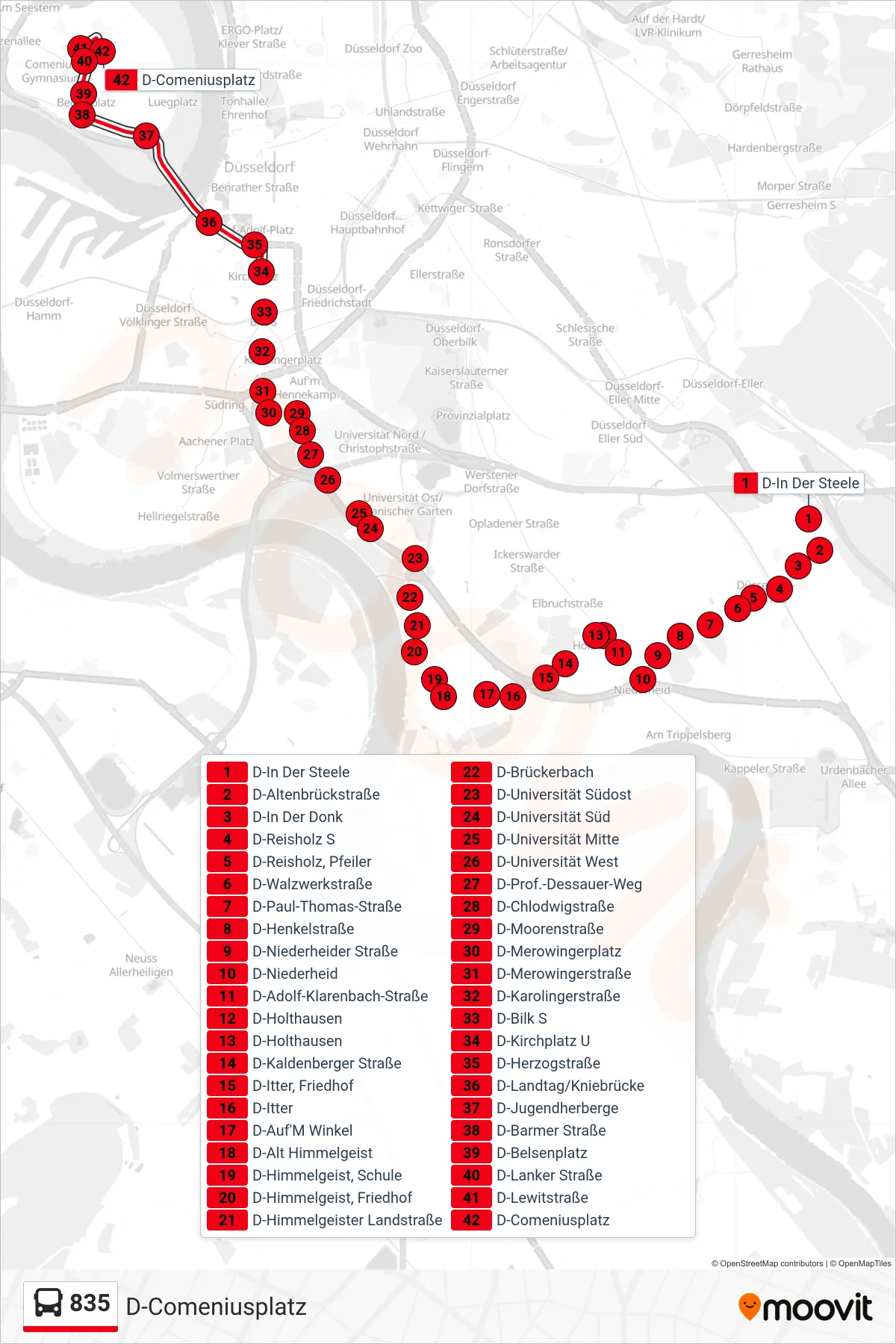 Linie 835 (Bus) Richtung D-Comeniusplatz: Route und Haltestellen auf der Karte