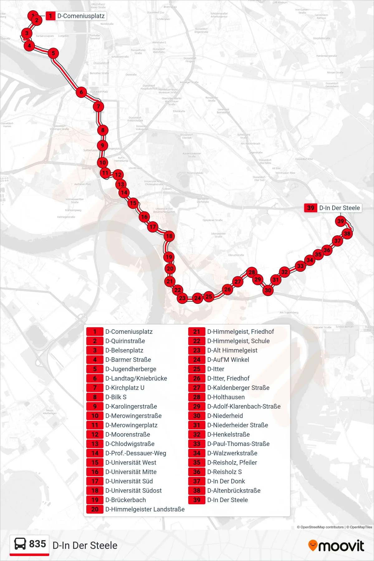 Linie 835 (Bus) Richtung D-In Der Steele: Route und Haltestellen auf der Karte