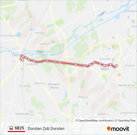 Автобус SB25: карта маршрута