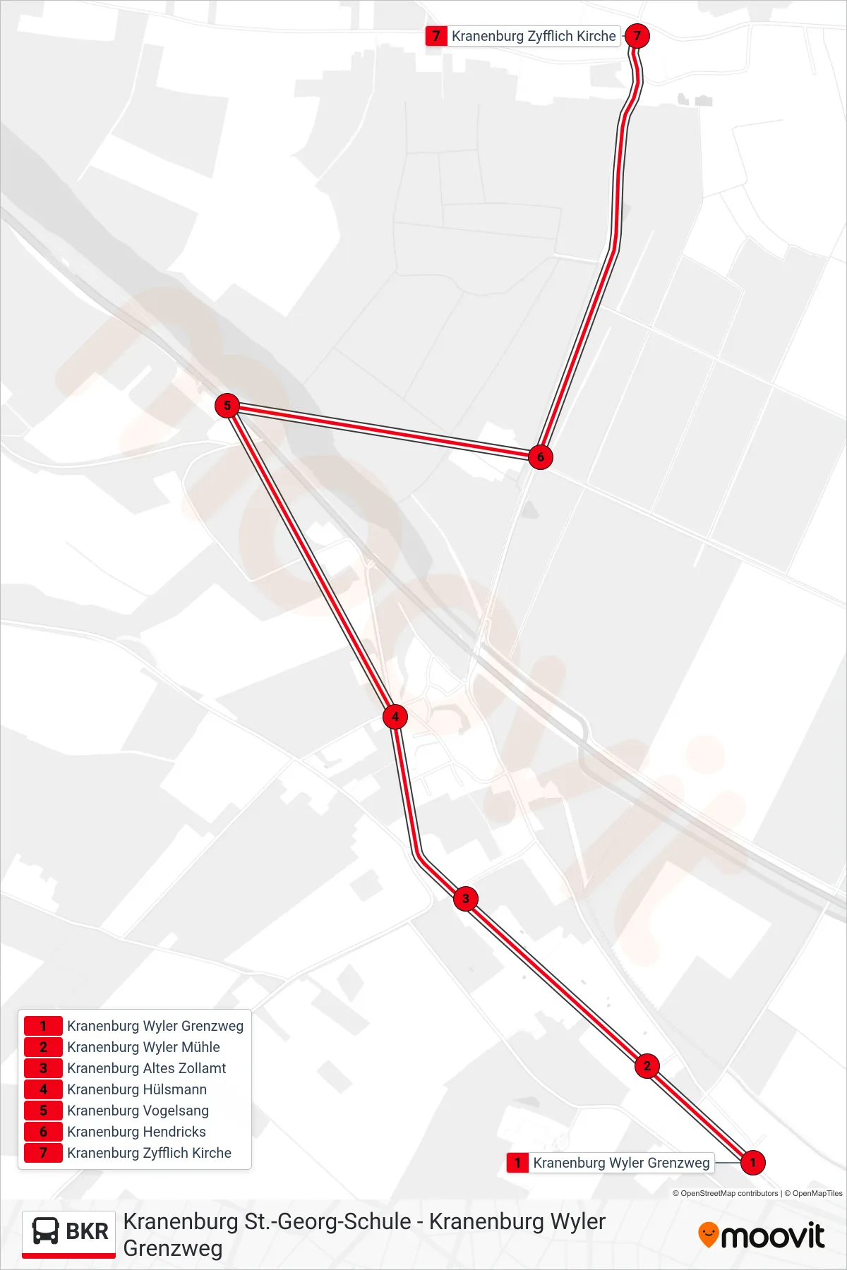 Linie BKR (Bus) Richtung Kranenburg Zyfflich Kirche: Route und Haltestellen auf der Karte