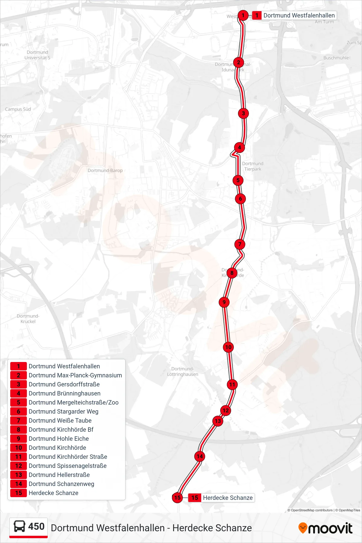 Linie 450 (Bus) Richtung Herdecke Schanze: Route und Haltestellen auf der Karte