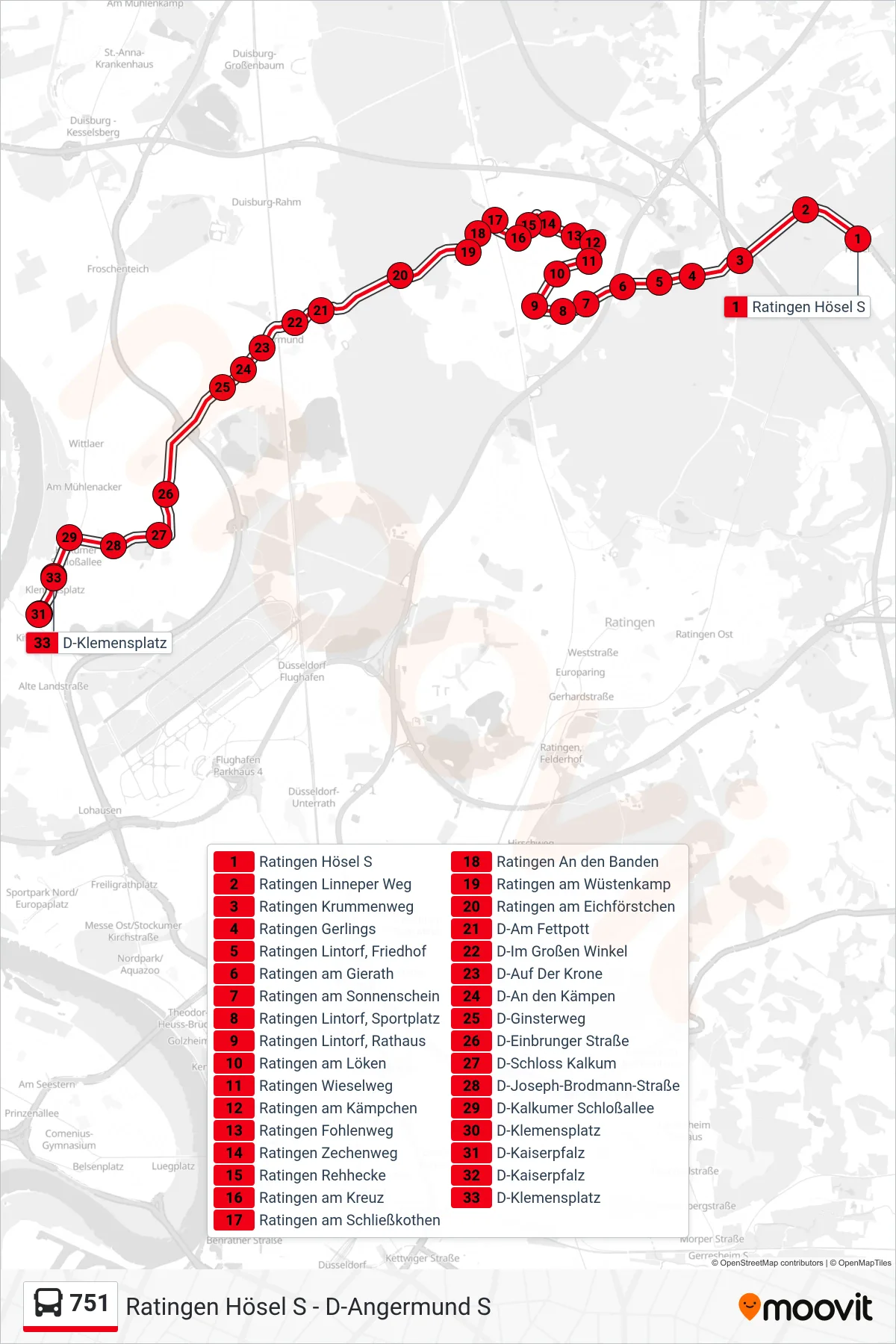 Linie 751 (Bus) Richtung D-Klemensplatz: Route und Haltestellen auf der Karte