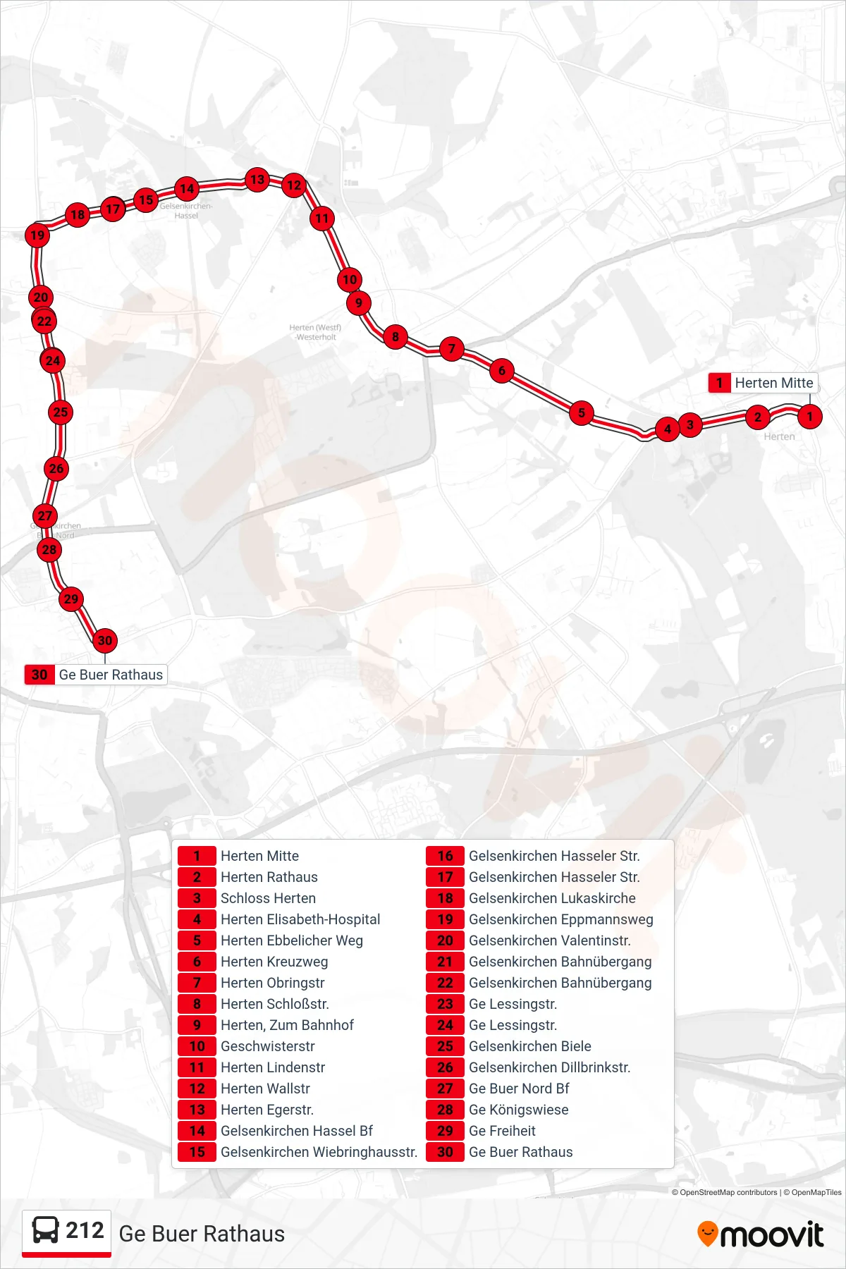 Linie 212 (Bus) Richtung Ge Buer Rathaus: Route und Haltestellen auf der Karte