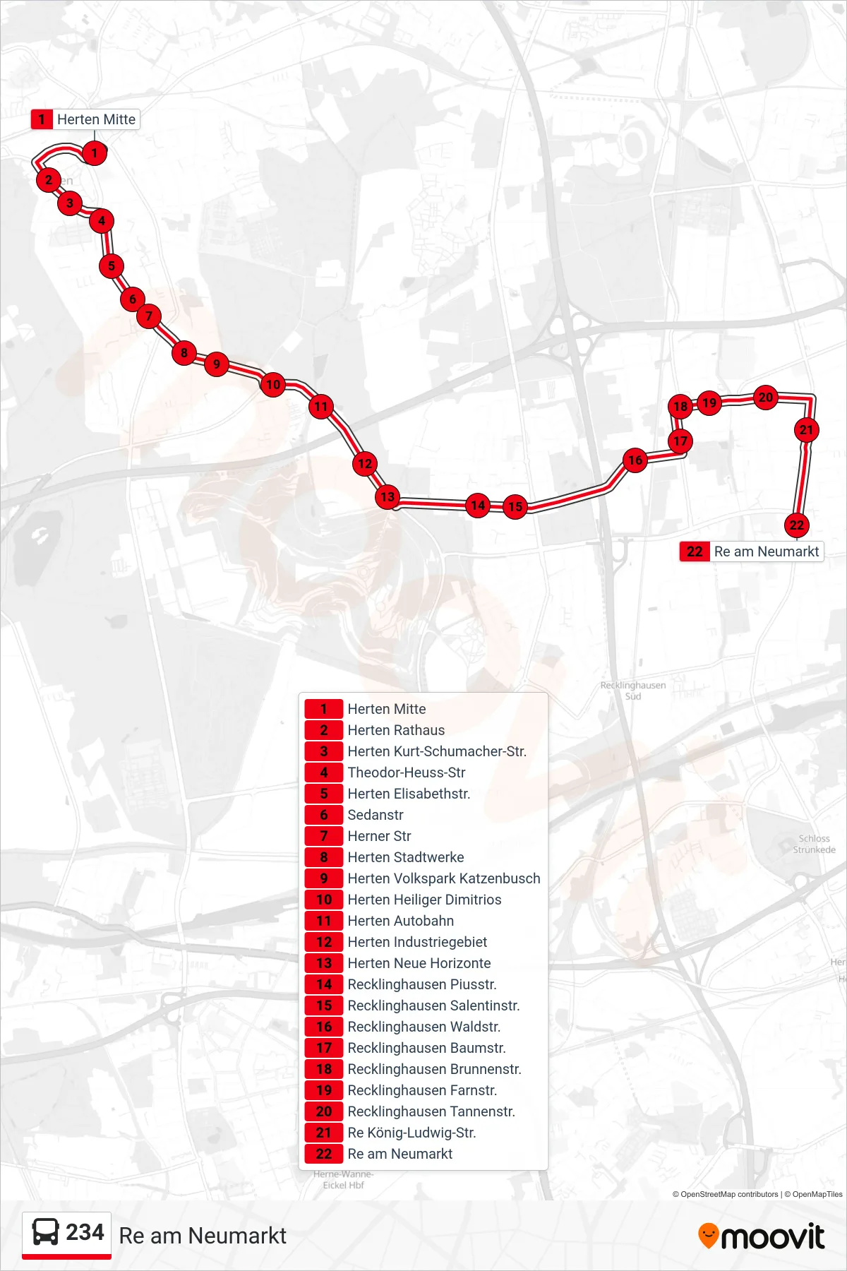 Linie 234 (Bus) Richtung Re am Neumarkt: Route und Haltestellen auf der Karte