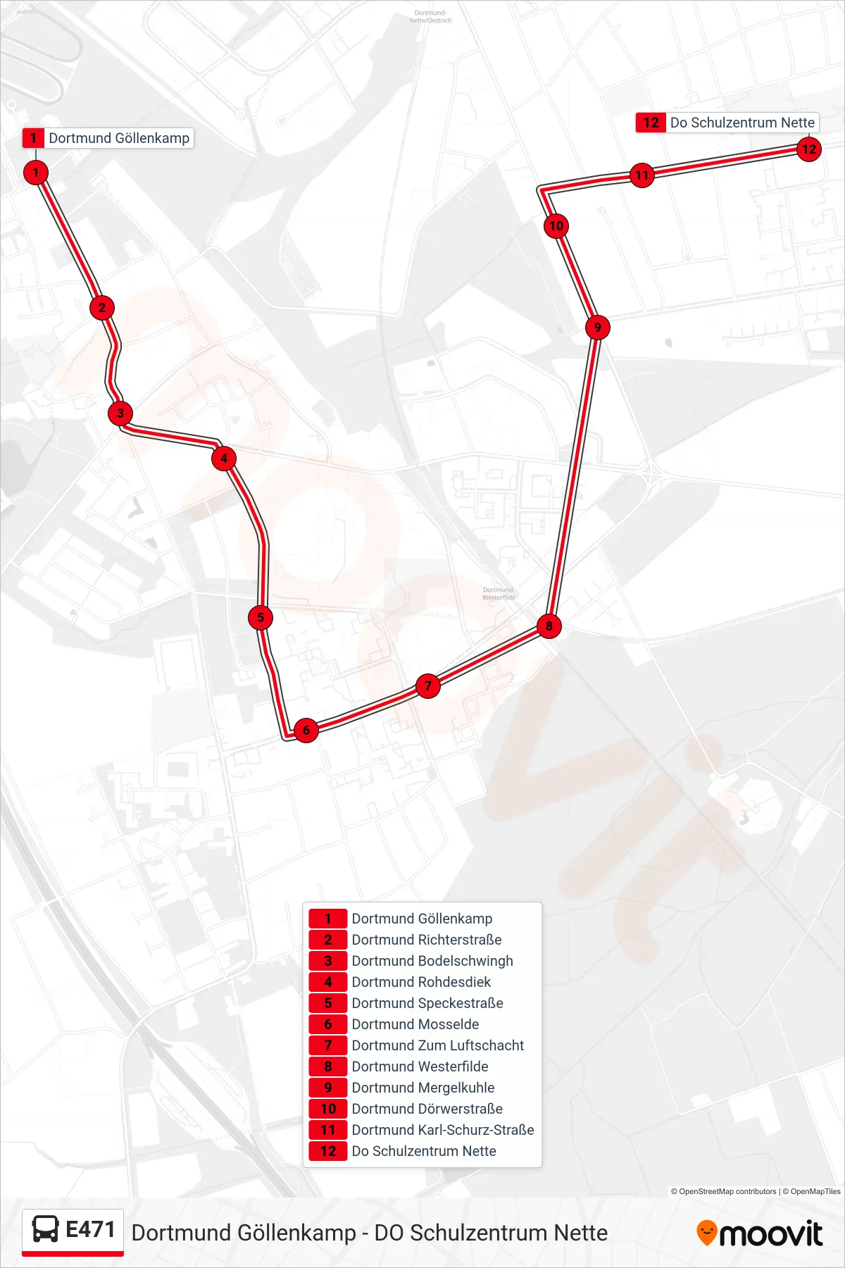 Linie E471 (Bus) Richtung Do Schulzentrum Nette: Route und Haltestellen auf der Karte