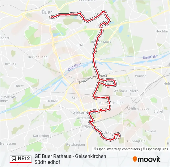 NE12 Bus Line Map
