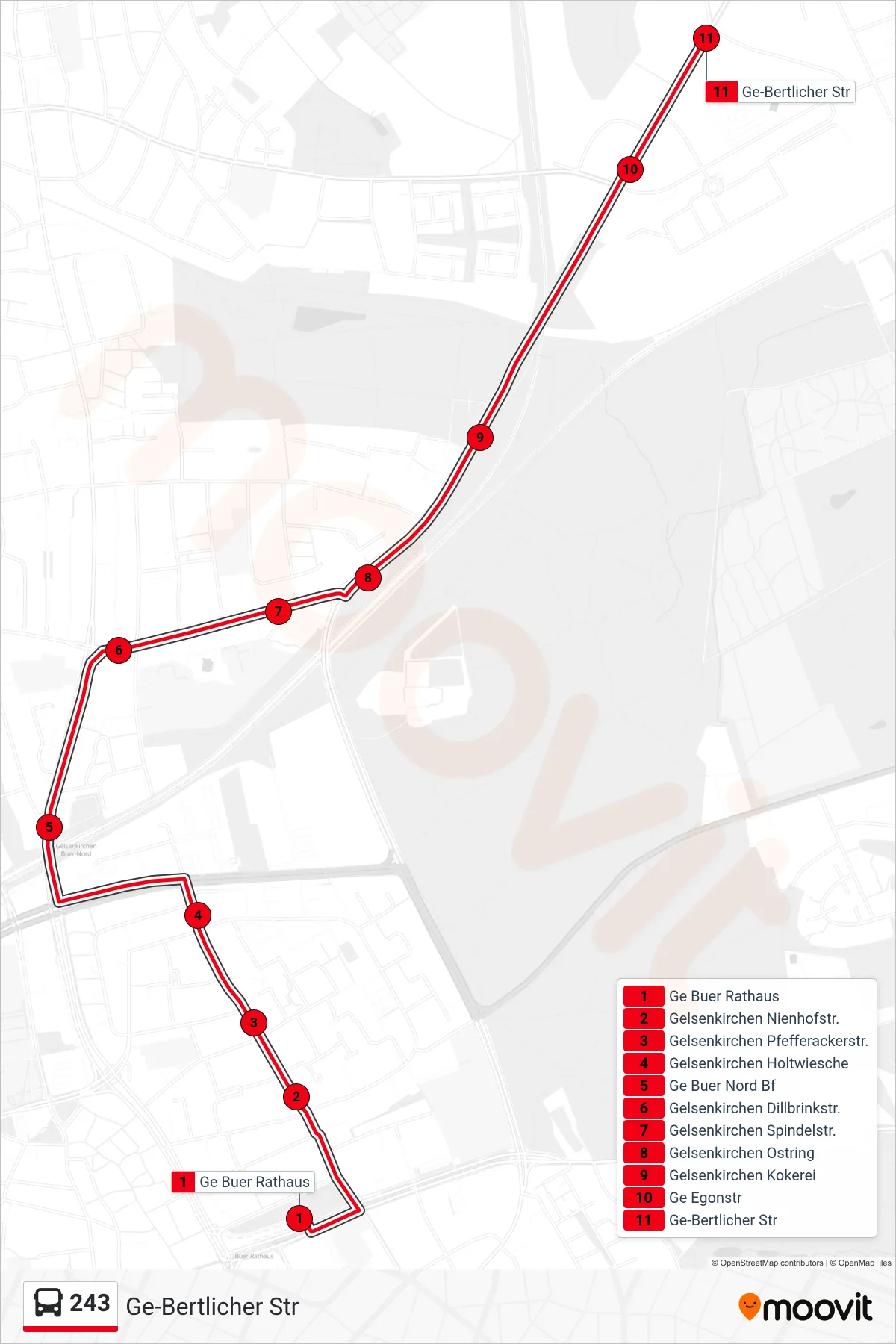 Linie 243 (Bus) Richtung Ge-Bertlicher Str: Route und Haltestellen auf der Karte