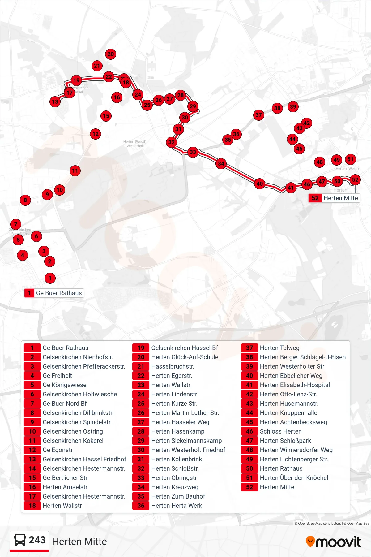 Linie 243 (Bus) Richtung Herten Mitte: Route und Haltestellen auf der Karte