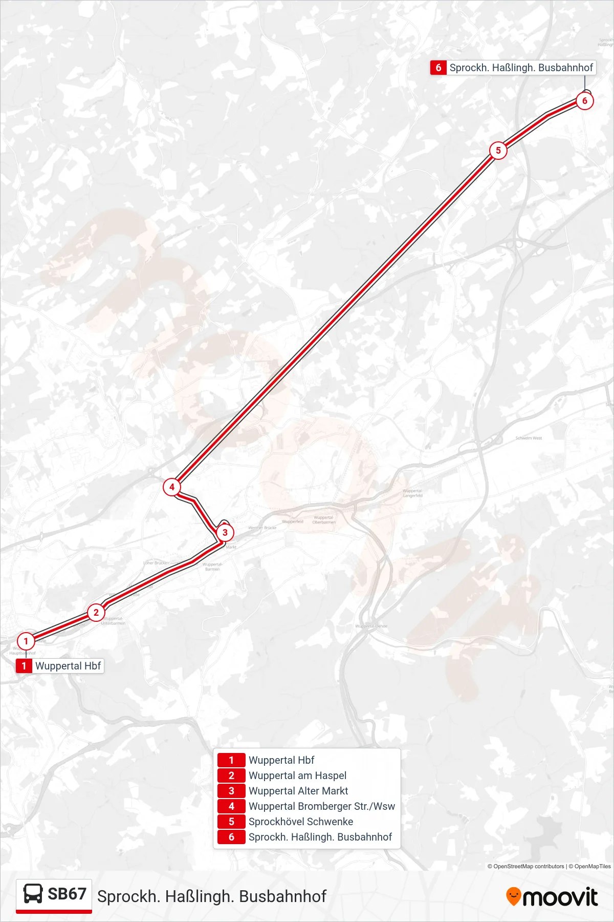 Linie SB67 (Bus) Richtung Sprockh. Haßlingh. Busbahnhof: Route und Haltestellen auf der Karte
