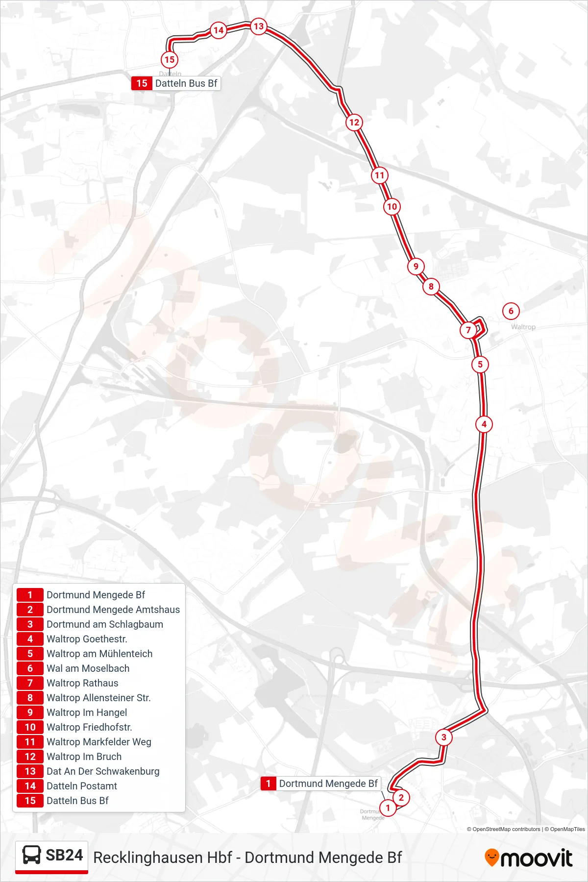 Linie SB24 (Bus) Richtung Datteln Bus Bf: Route und Haltestellen auf der Karte