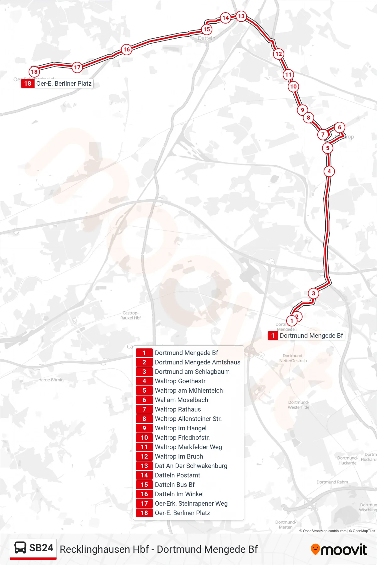 Linie SB24 (Bus) Richtung Oer-E. Berliner Platz: Route und Haltestellen auf der Karte