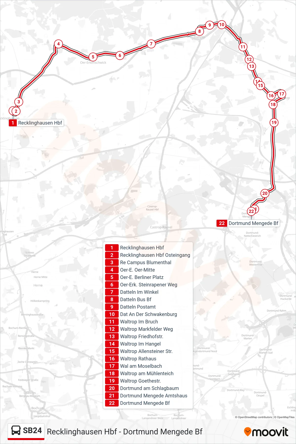Linie SB24 (Bus) Richtung Dortmund Mengede Bf: Route und Haltestellen auf der Karte