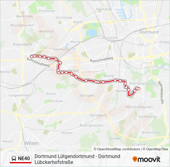 Автобус NE40: карта маршрута