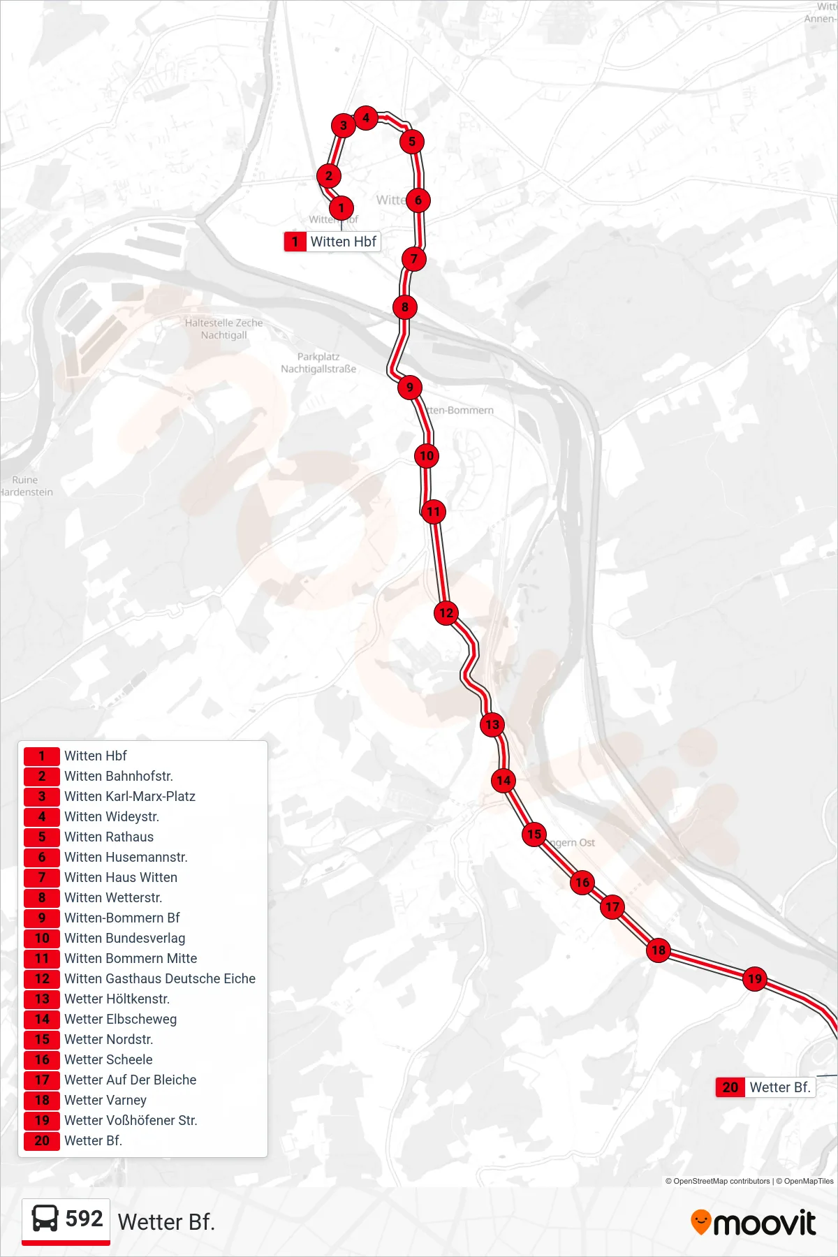 Linie 592 (Bus) Richtung Wetter Bf.: Route und Haltestellen auf der Karte