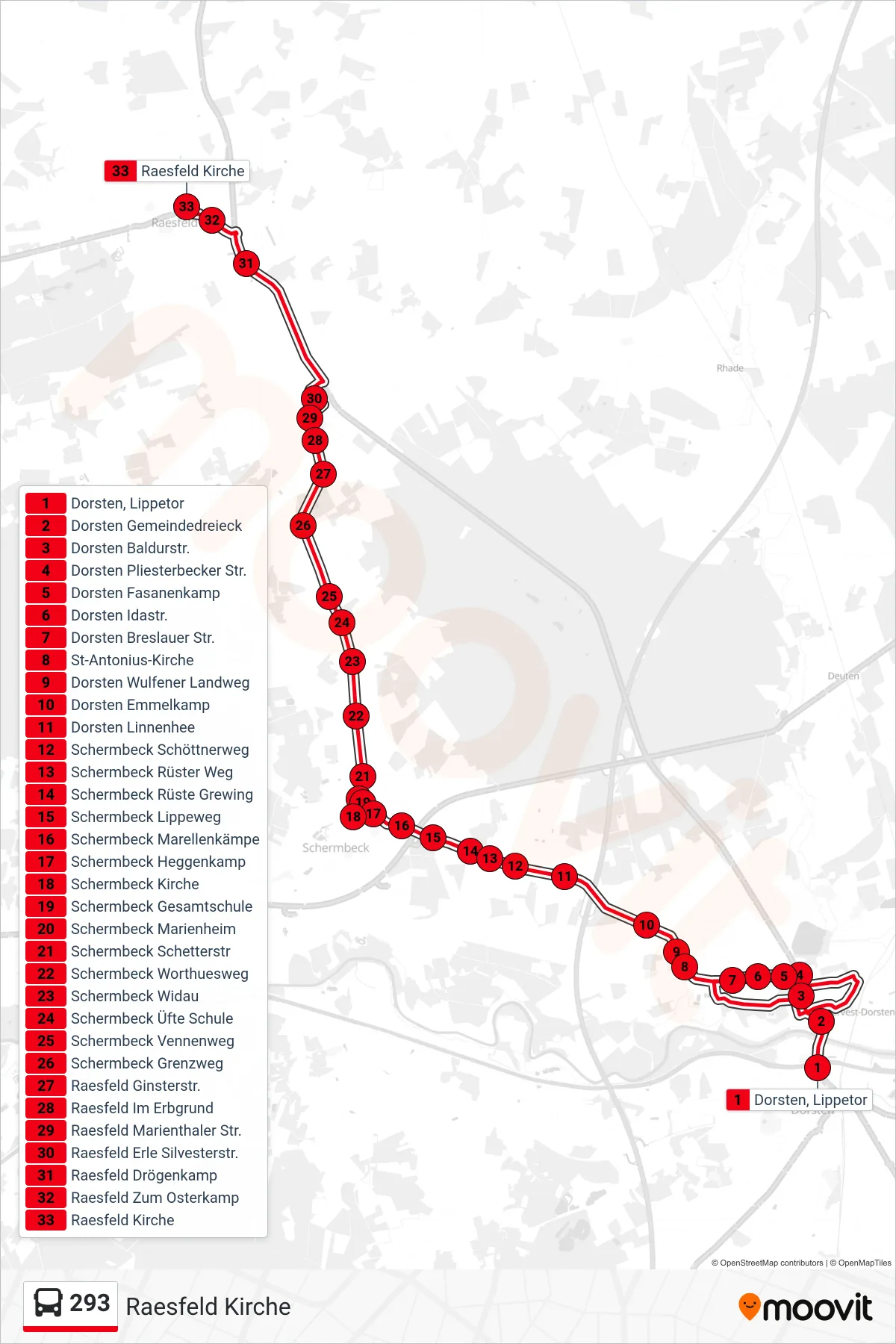 Linie 293 (Bus) Richtung Raesfeld Kirche: Route und Haltestellen auf der Karte