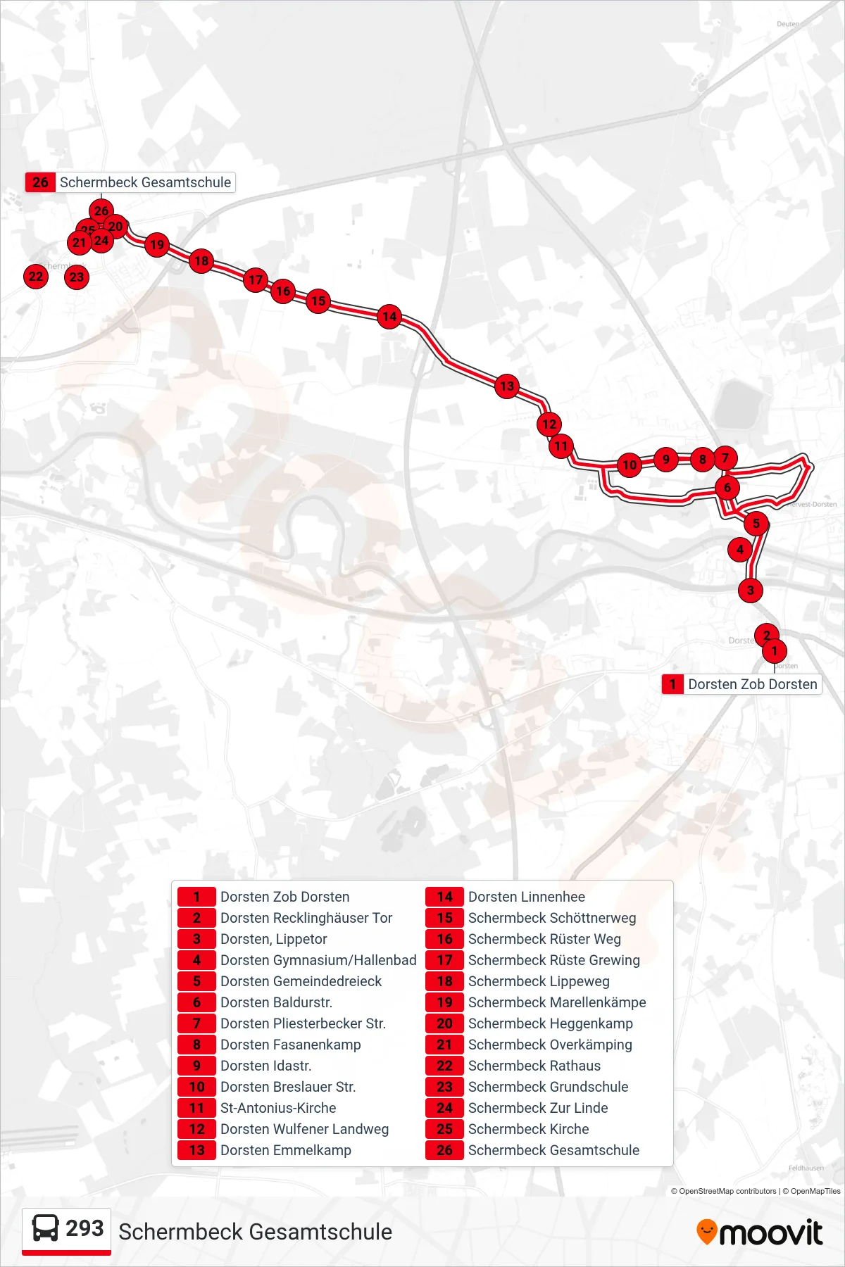 Linie 293 (Bus) Richtung Schermbeck Gesamtschule: Route und Haltestellen auf der Karte