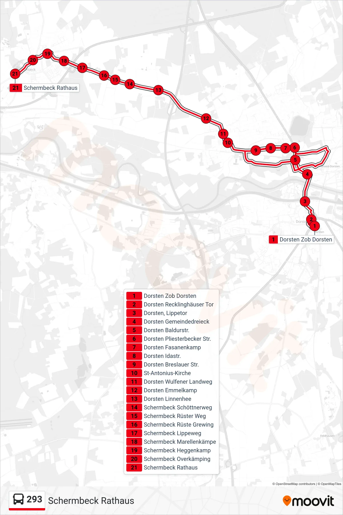 Linie 293 (Bus) Richtung Schermbeck Rathaus: Route und Haltestellen auf der Karte