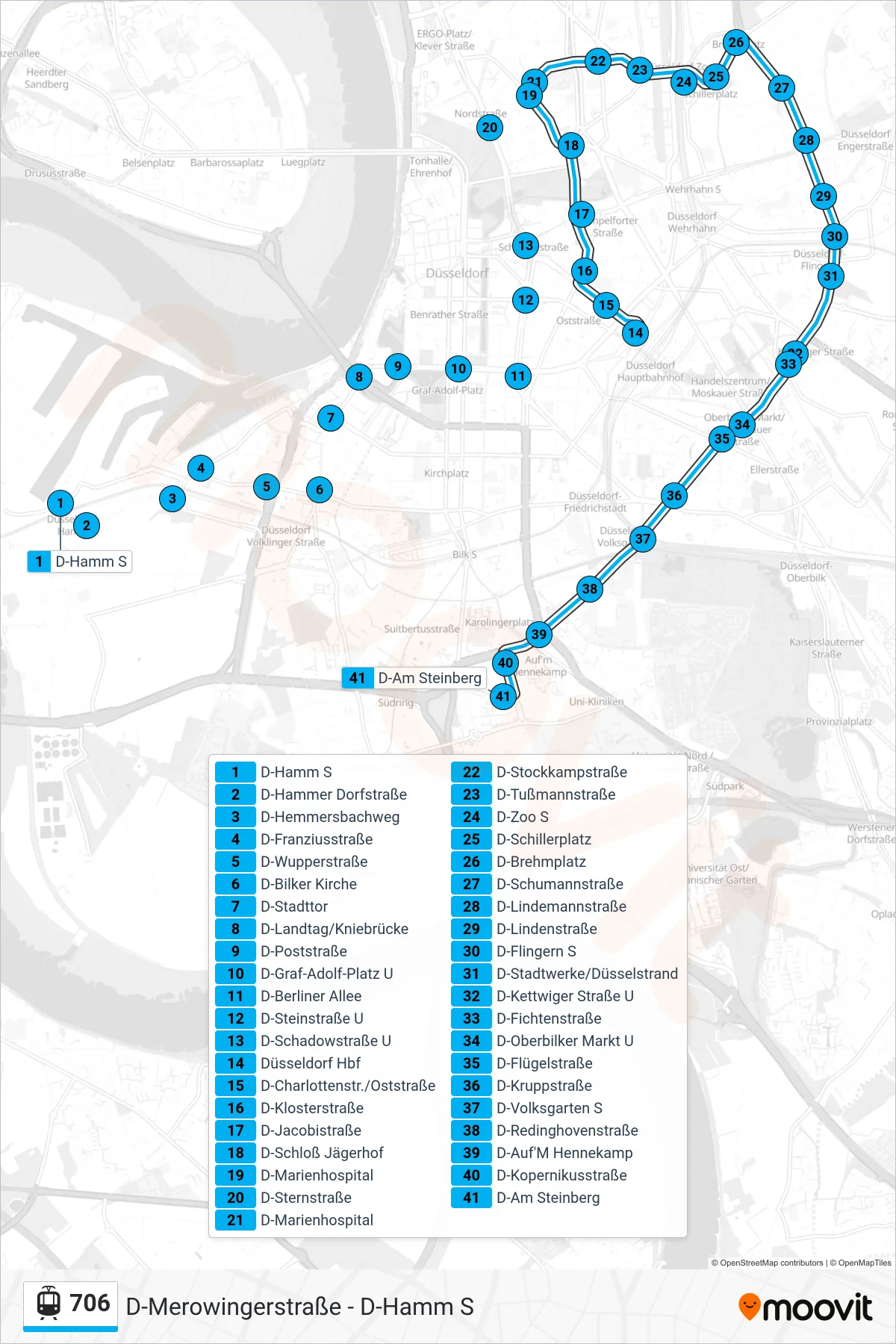 Linie 706 (Straßenbahn) Richtung D-Am Steinberg: Route und Haltestellen auf der Karte