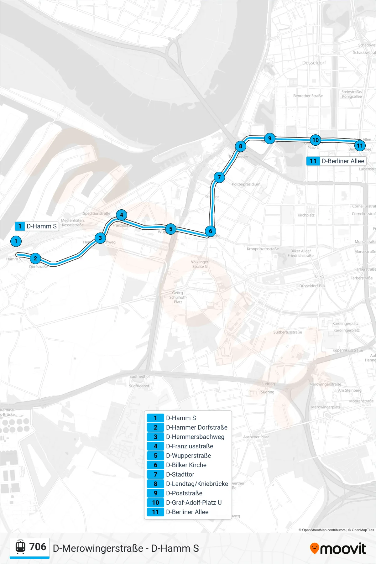 Linie 706 (Straßenbahn) Richtung D-Berliner Allee: Route und Haltestellen auf der Karte