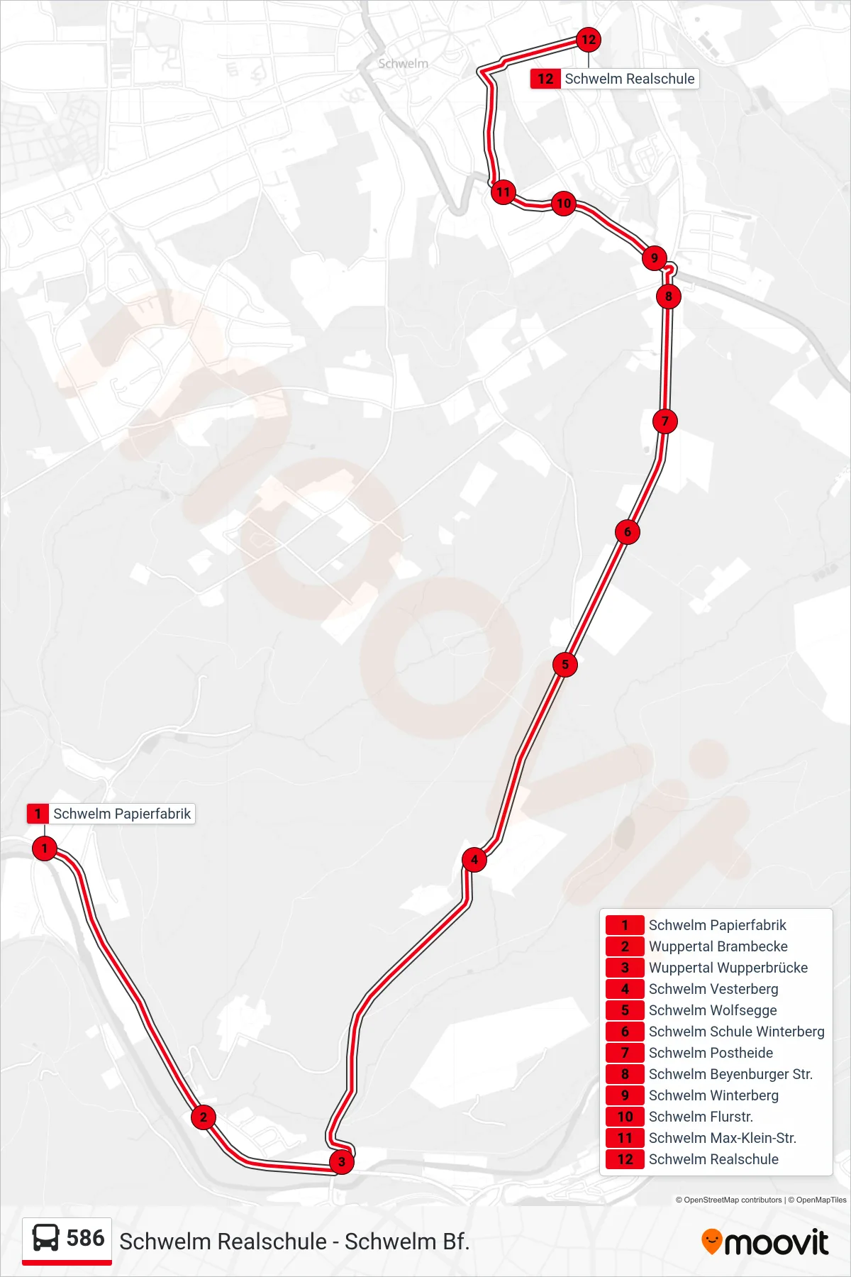 Linie 586 (Bus) Richtung Schwelm Realschule: Route und Haltestellen auf der Karte