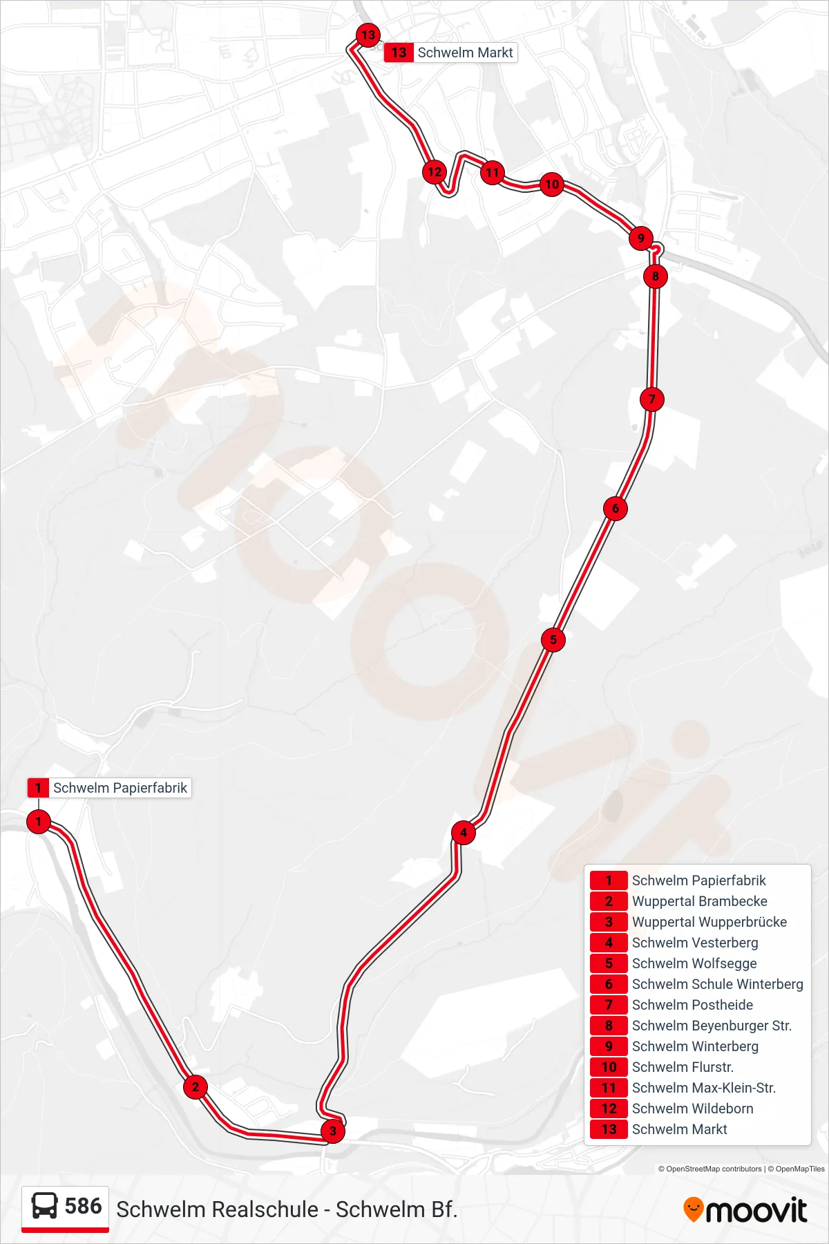 Linie 586 (Bus) Richtung Schwelm Markt: Route und Haltestellen auf der Karte