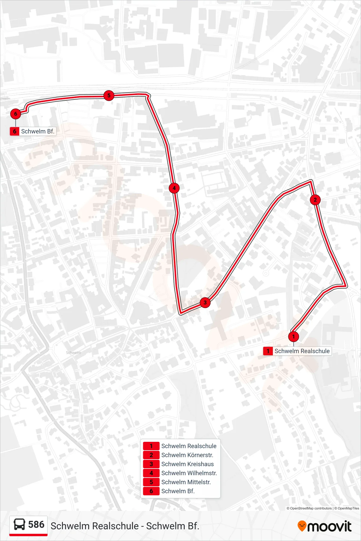 Linie 586 (Bus) Richtung Schwelm Bf.: Route und Haltestellen auf der Karte