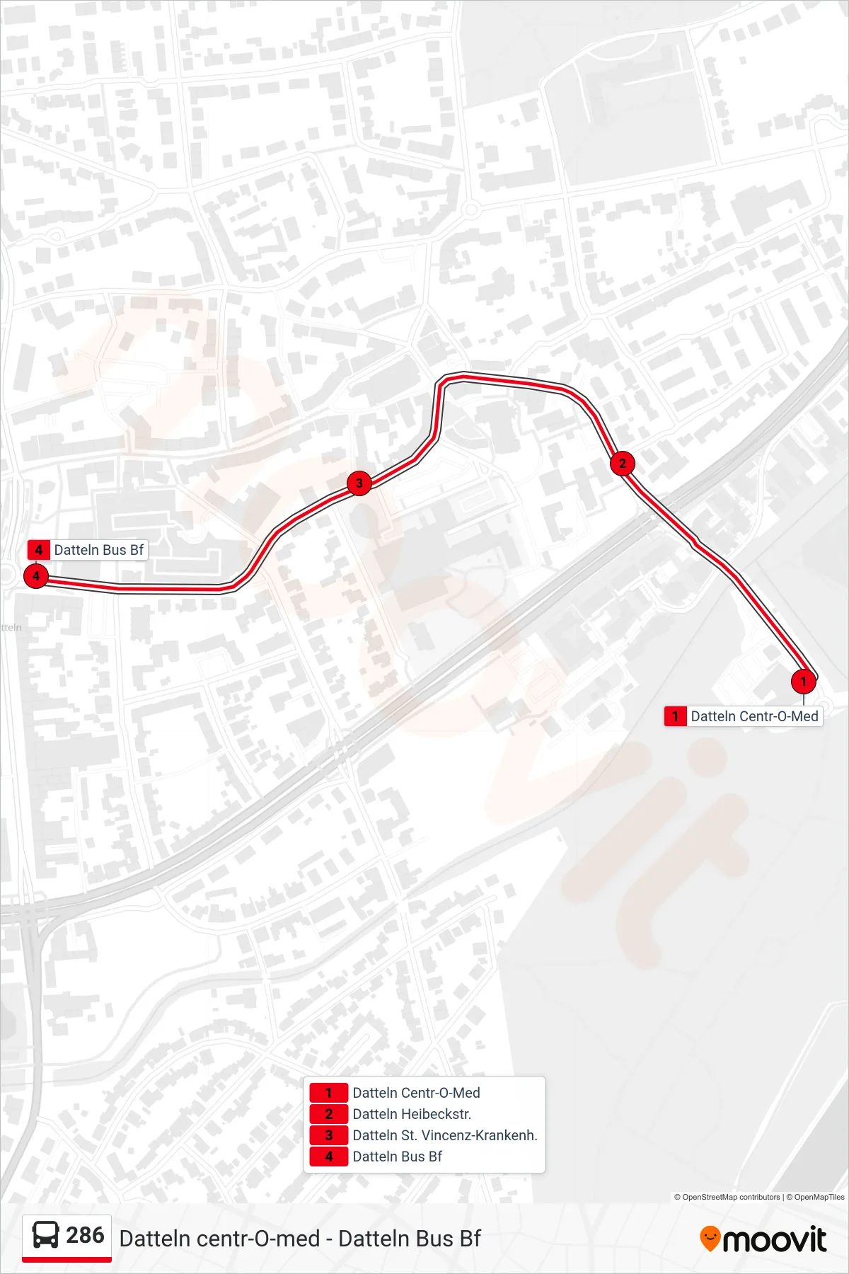 Linie 286 (Bus) Richtung Datteln Bus Bf: Route und Haltestellen auf der Karte