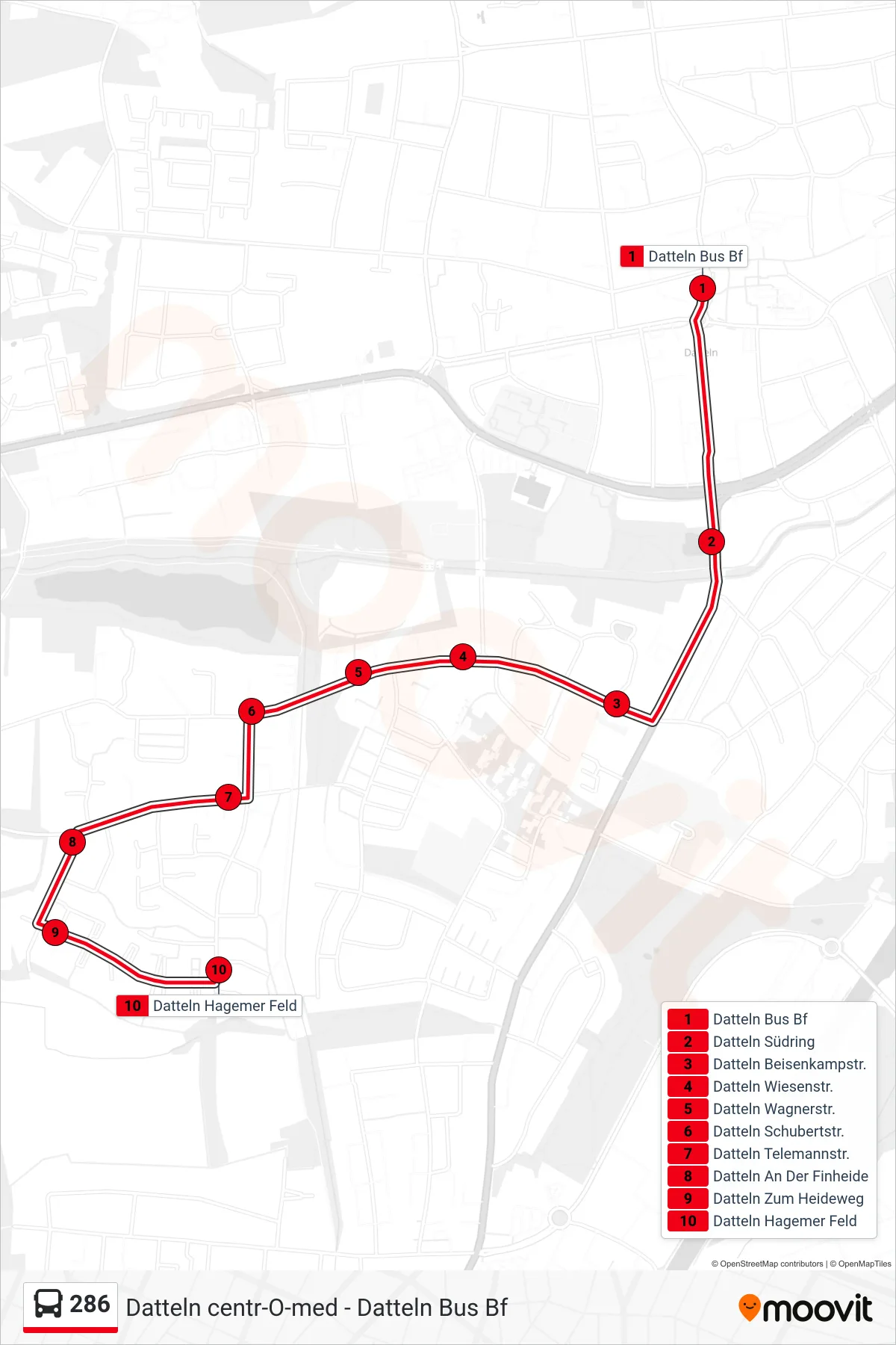 Linie 286 (Bus) Richtung Datteln Hagemer Feld: Route und Haltestellen auf der Karte