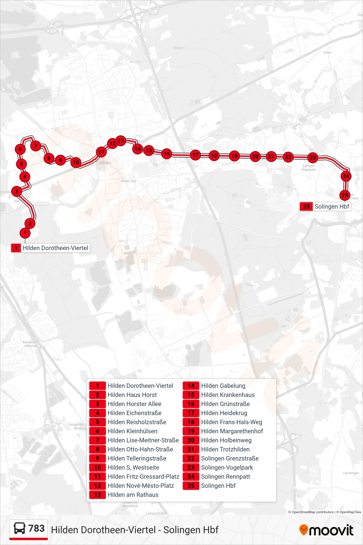 Linie 783 (Bus) Richtung Solingen Hbf: Route und Haltestellen auf der Karte