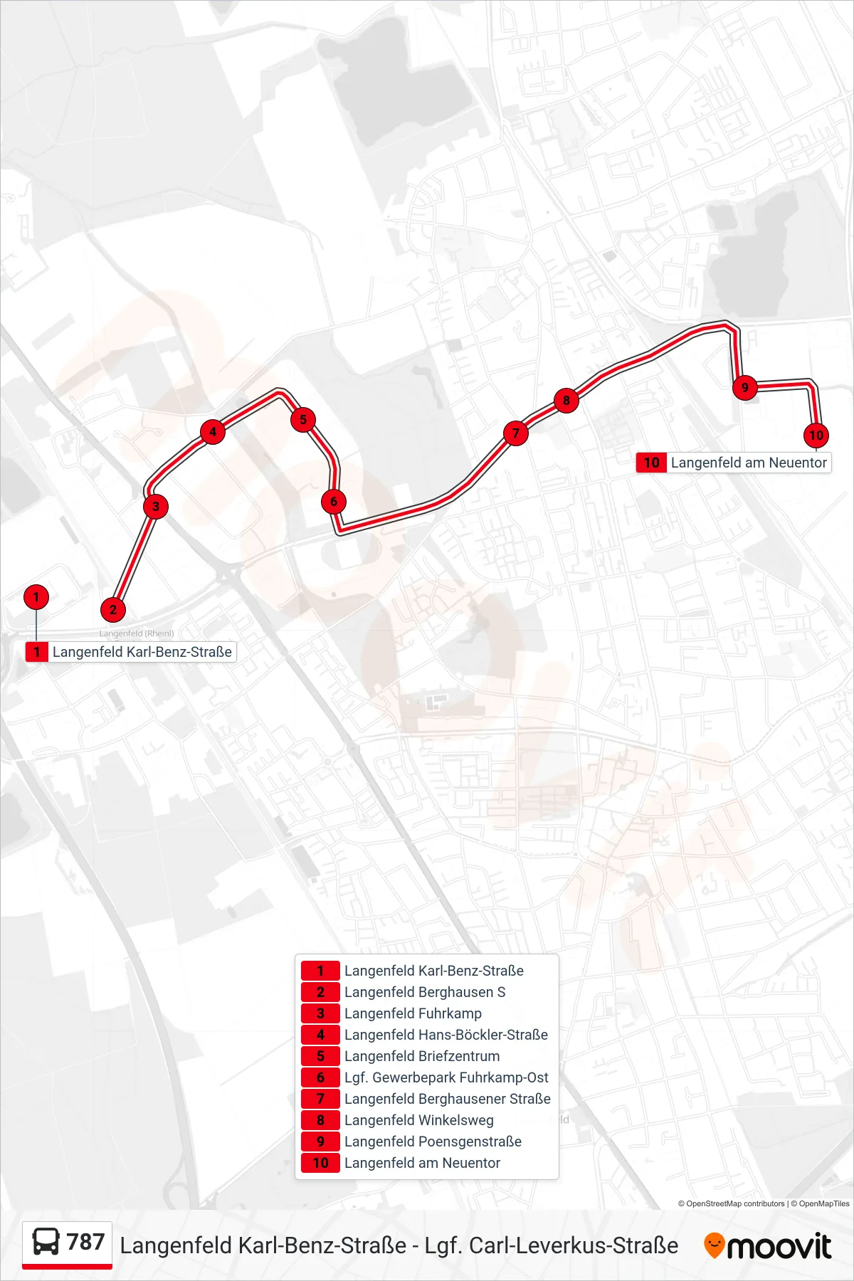 787 bus Line (Langenfeld am Neuentor) route and stops on a map