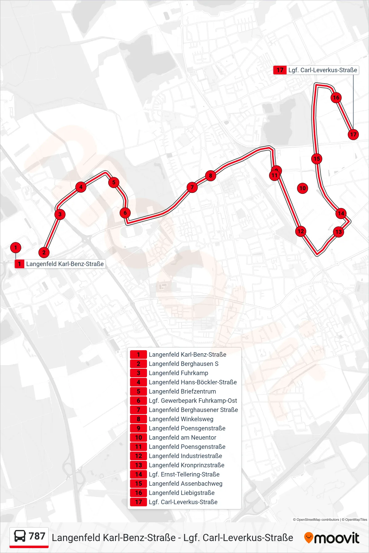 Linie 787 (Bus) Richtung Lgf. Carl-Leverkus-Straße: Route und Haltestellen auf der Karte