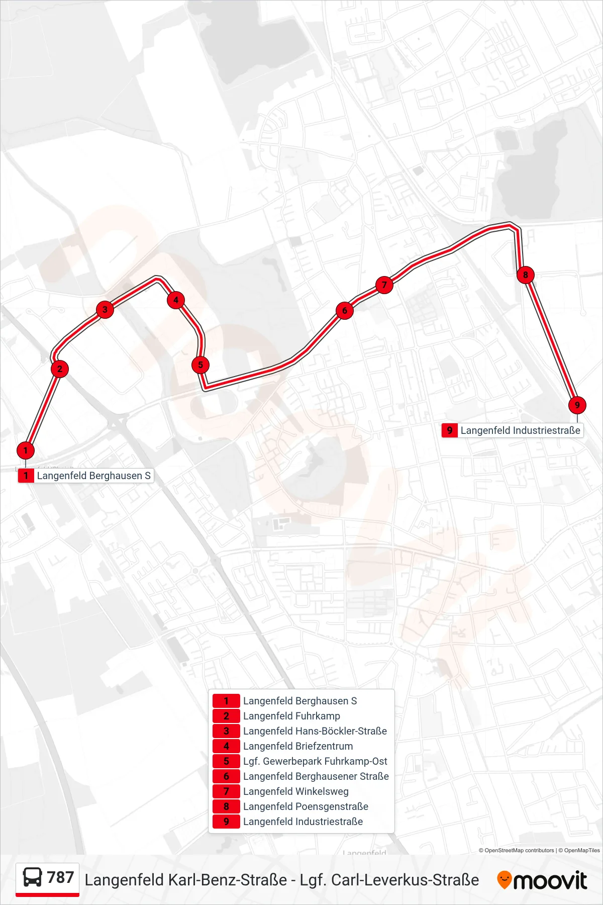 Linie 787 (Bus) Richtung Langenfeld Industriestraße: Route und Haltestellen auf der Karte