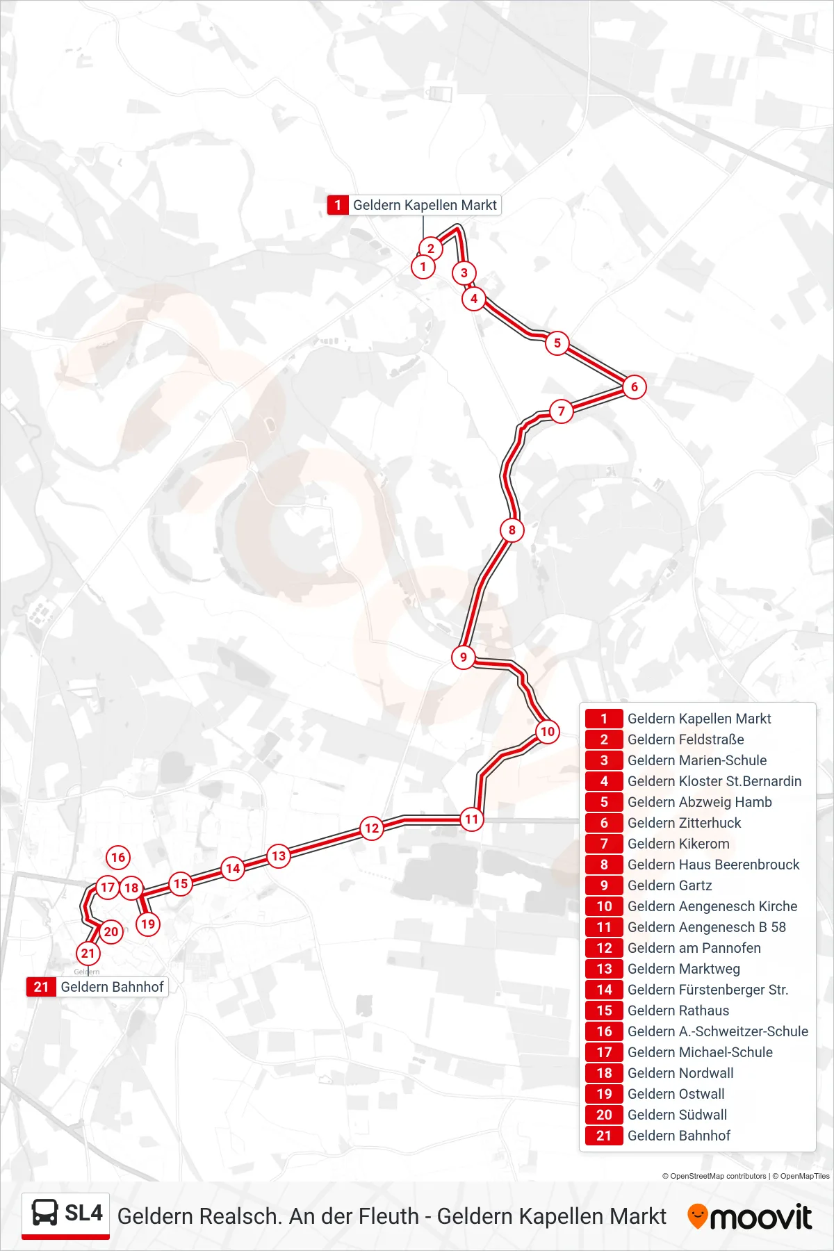 SL4 bus Line (Geldern Bahnhof) route and stops on a map