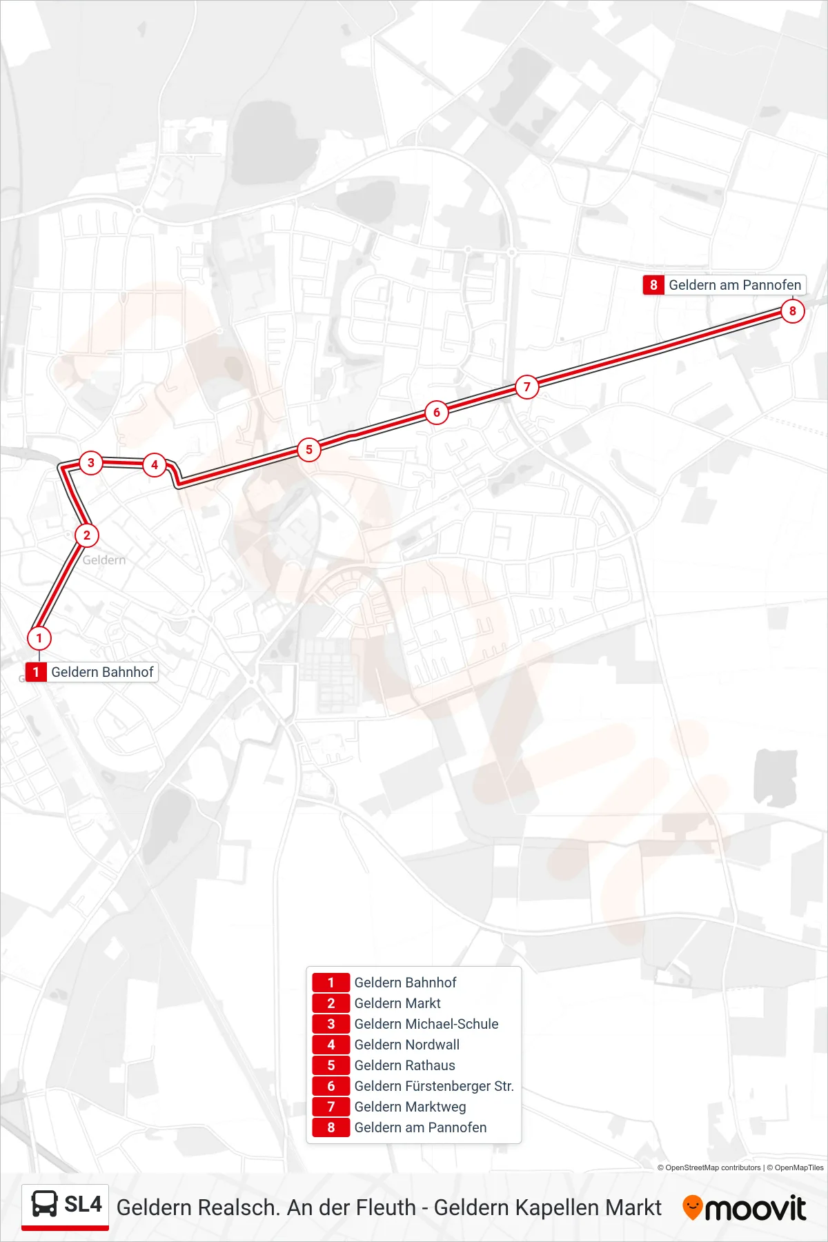 SL4 bus Line (Geldern am Pannofen) route and stops on a map