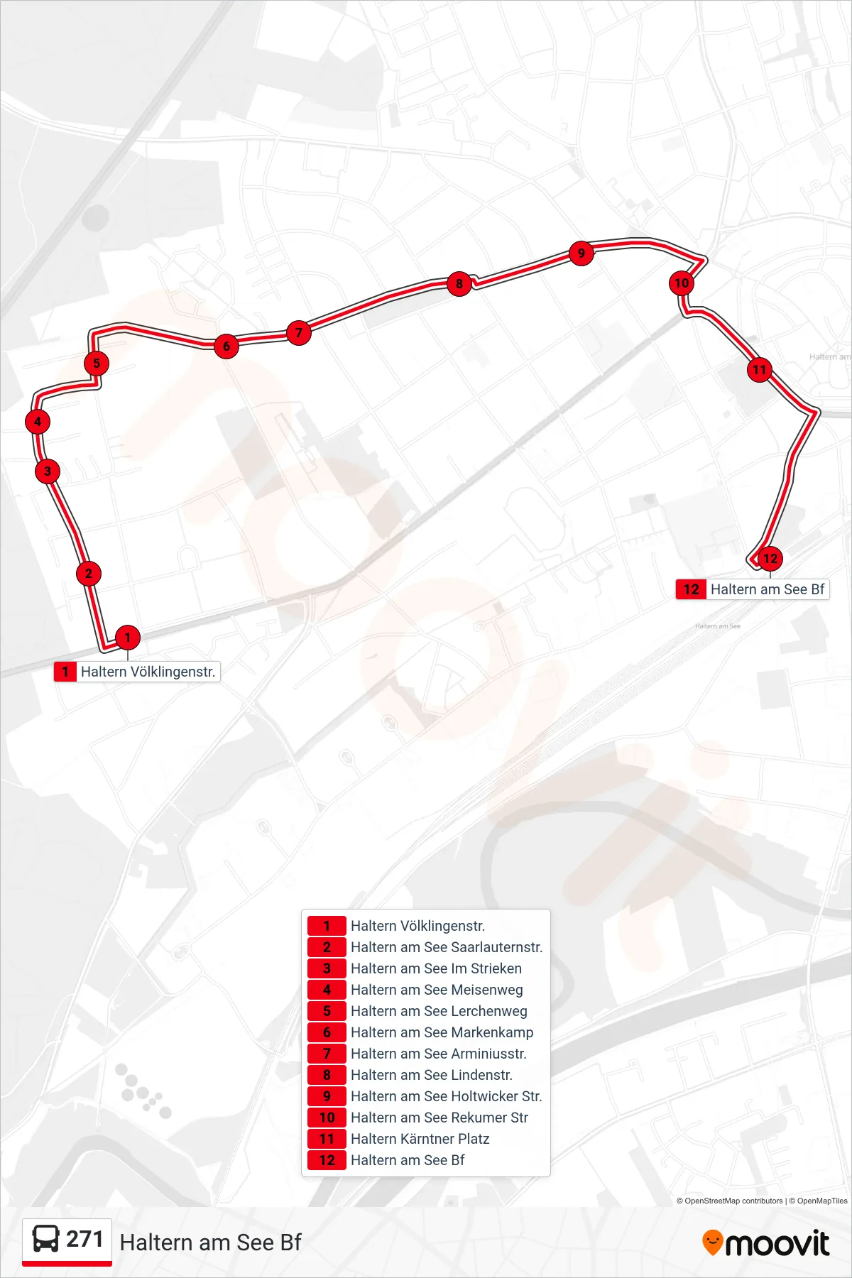 Linie 271 (Bus) Richtung Haltern am See Bf: Route und Haltestellen auf der Karte