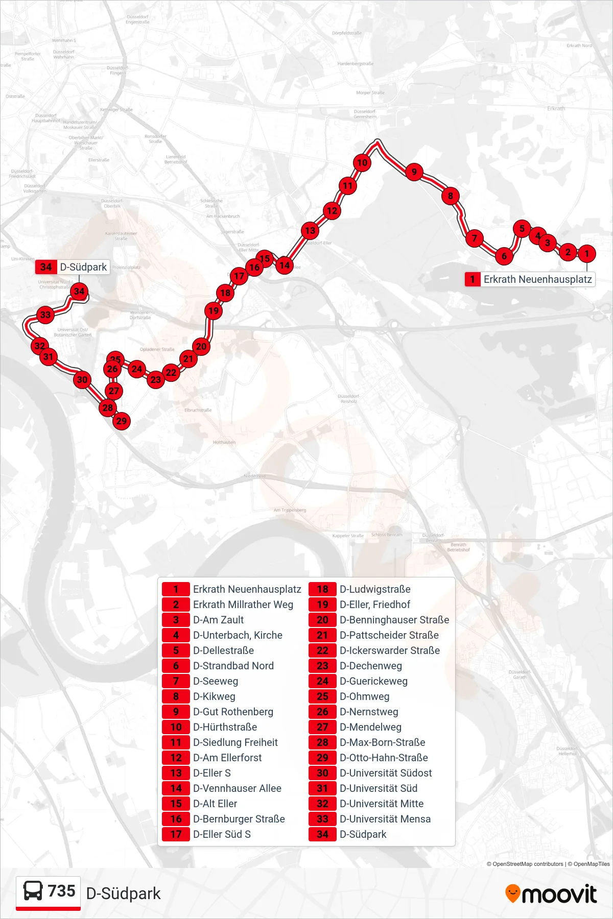 735 bus Line (D-Südpark) route and stops on a map