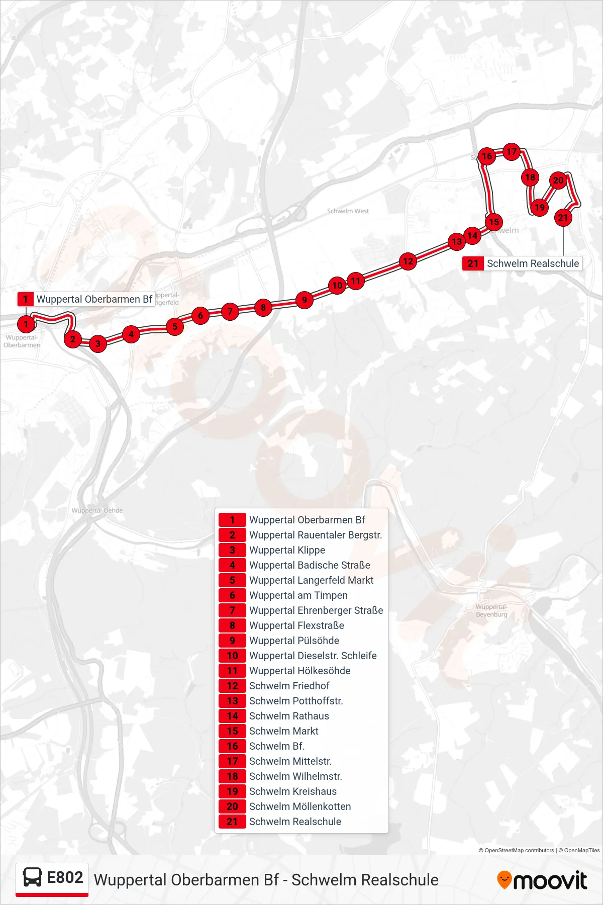 Linie E802 (Bus) Richtung Schwelm Realschule: Route und Haltestellen auf der Karte