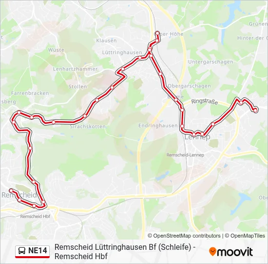 NE14 Bus Line Map