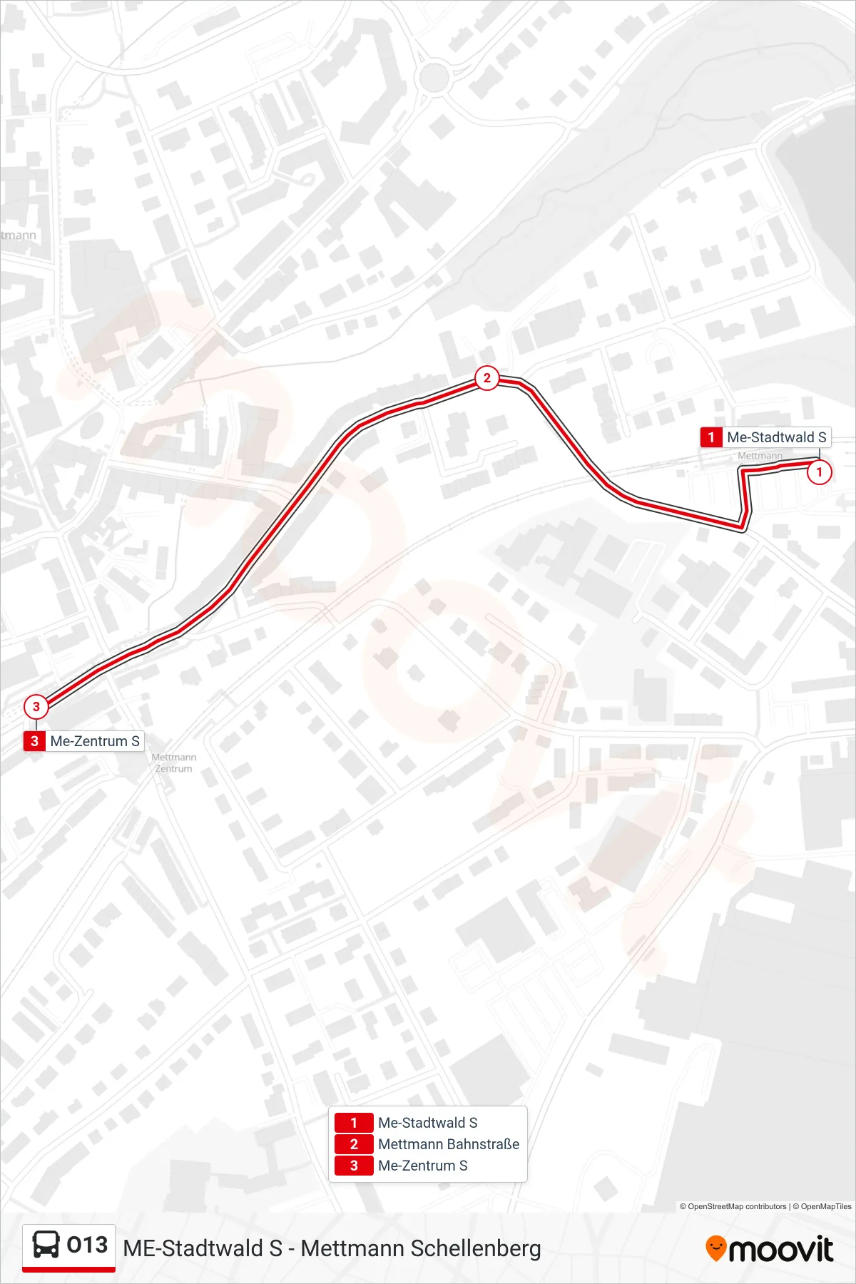 Linie O13 (Bus) Richtung Me-Zentrum S: Route und Haltestellen auf der Karte