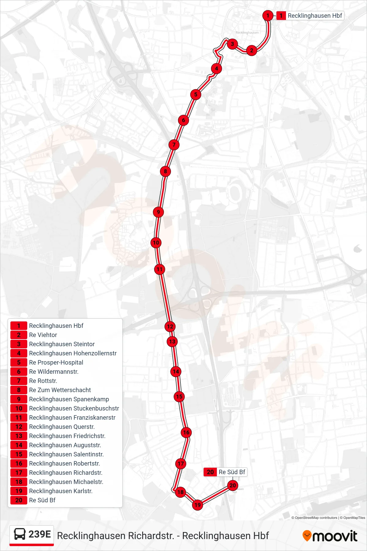 Linie 239E (Bus) Richtung Re Süd Bf: Route und Haltestellen auf der Karte