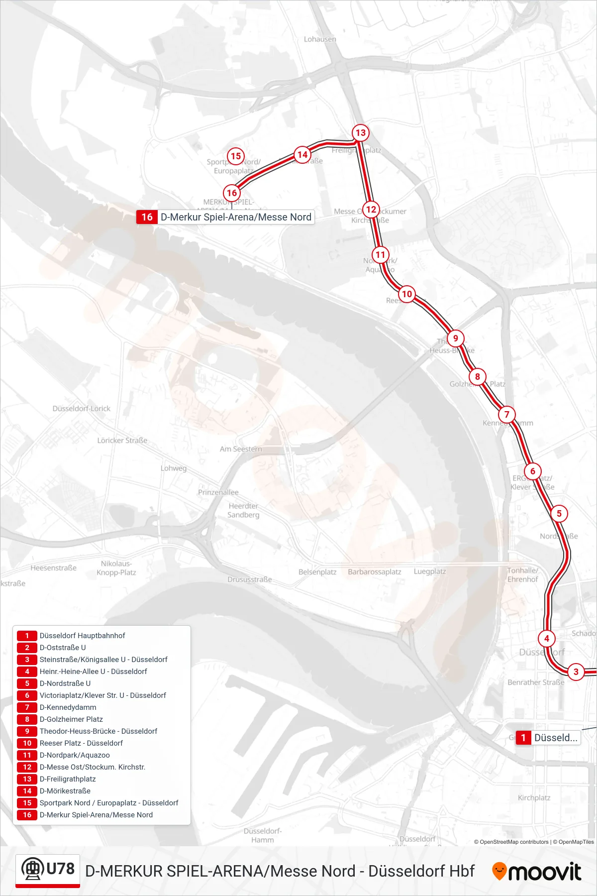 Linie U78 (U-Bahn) Richtung D-Merkur Spiel-Arena/Messe Nord: Route und Haltestellen auf der Karte