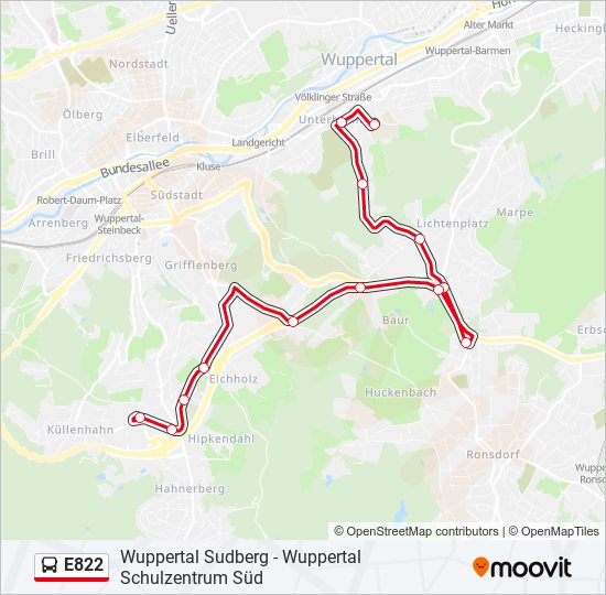 Автобус E822: карта маршрута